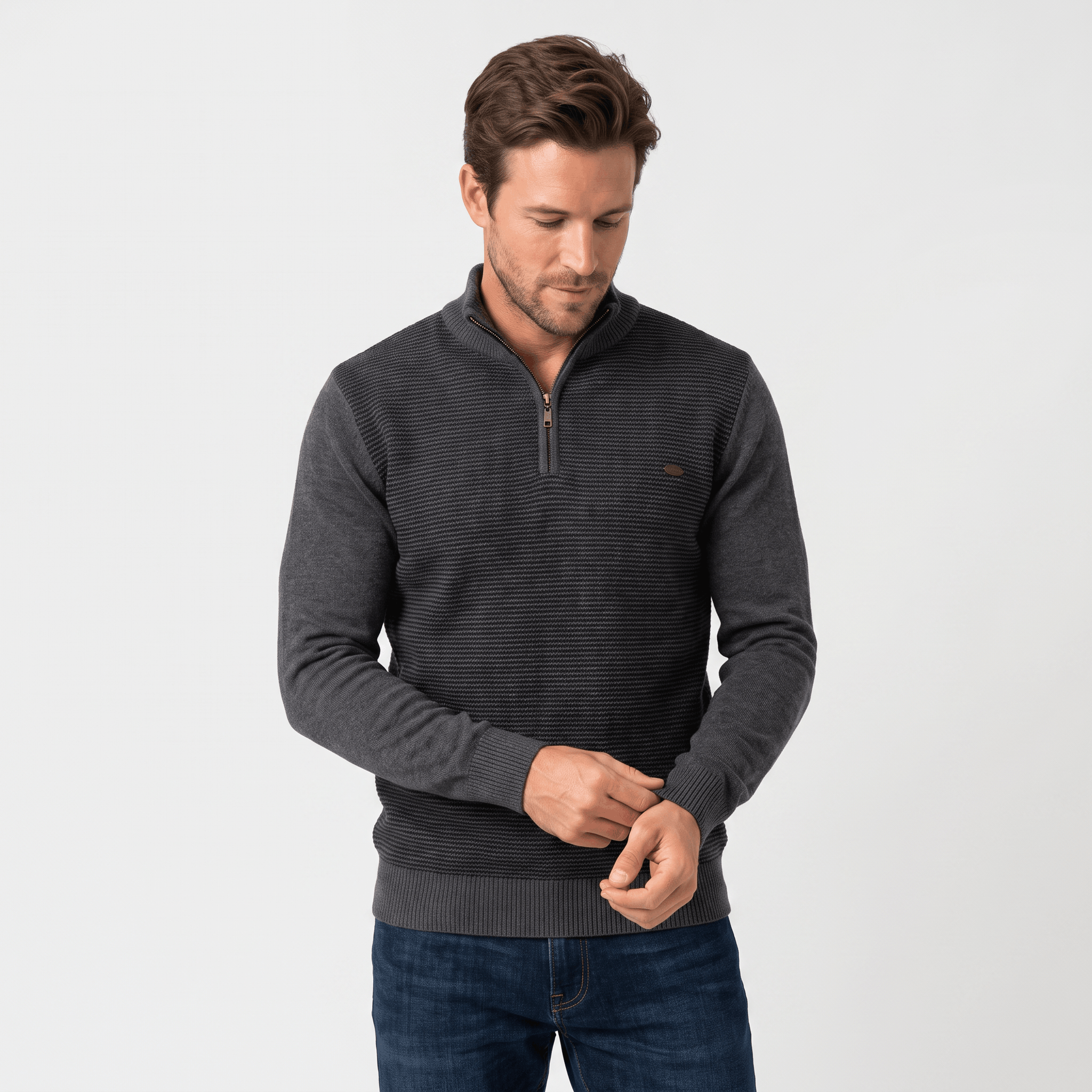 Flavio Stretch-Cotton Half-Zip Sweater – Ribbed-Collar Layering Regular-Fit Pullover