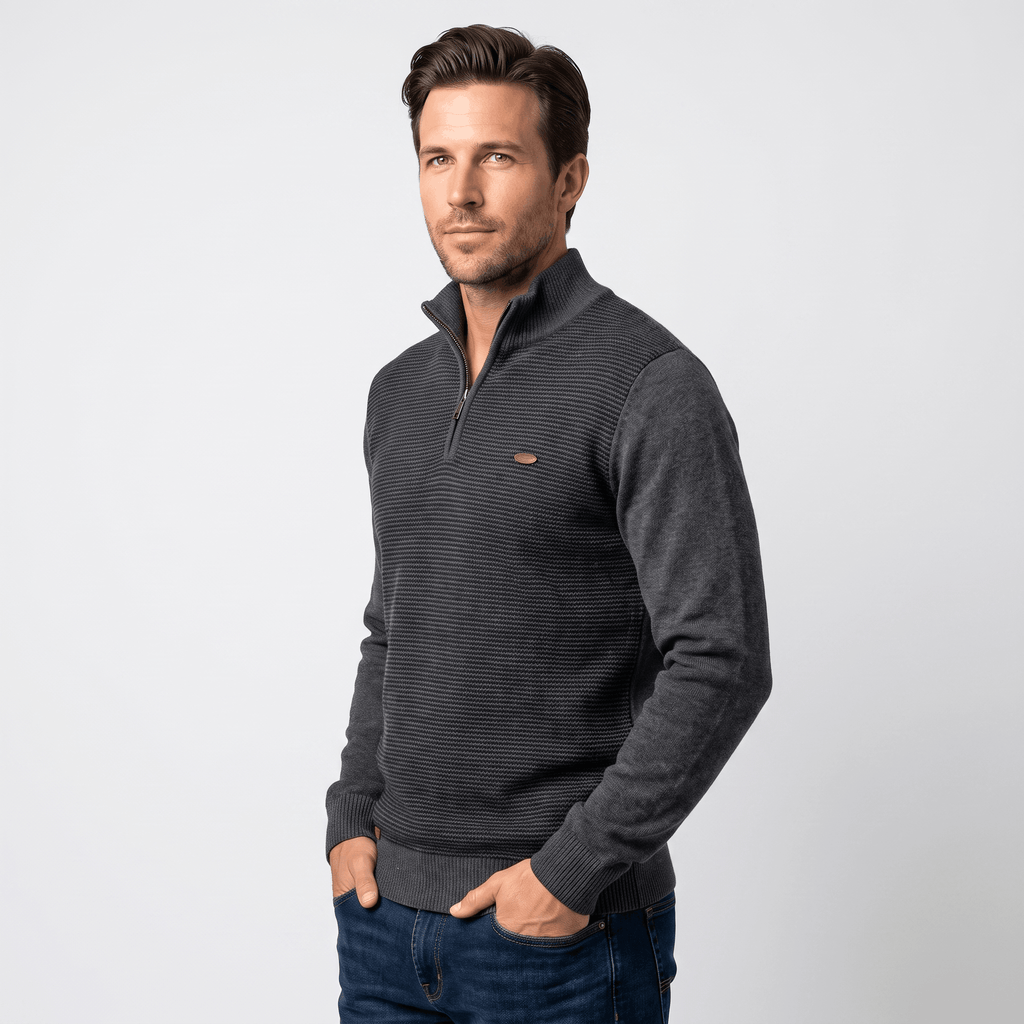 Flavio Stretch-Cotton Half-Zip Sweater – Ribbed-Collar Layering Regular-Fit Pullover
