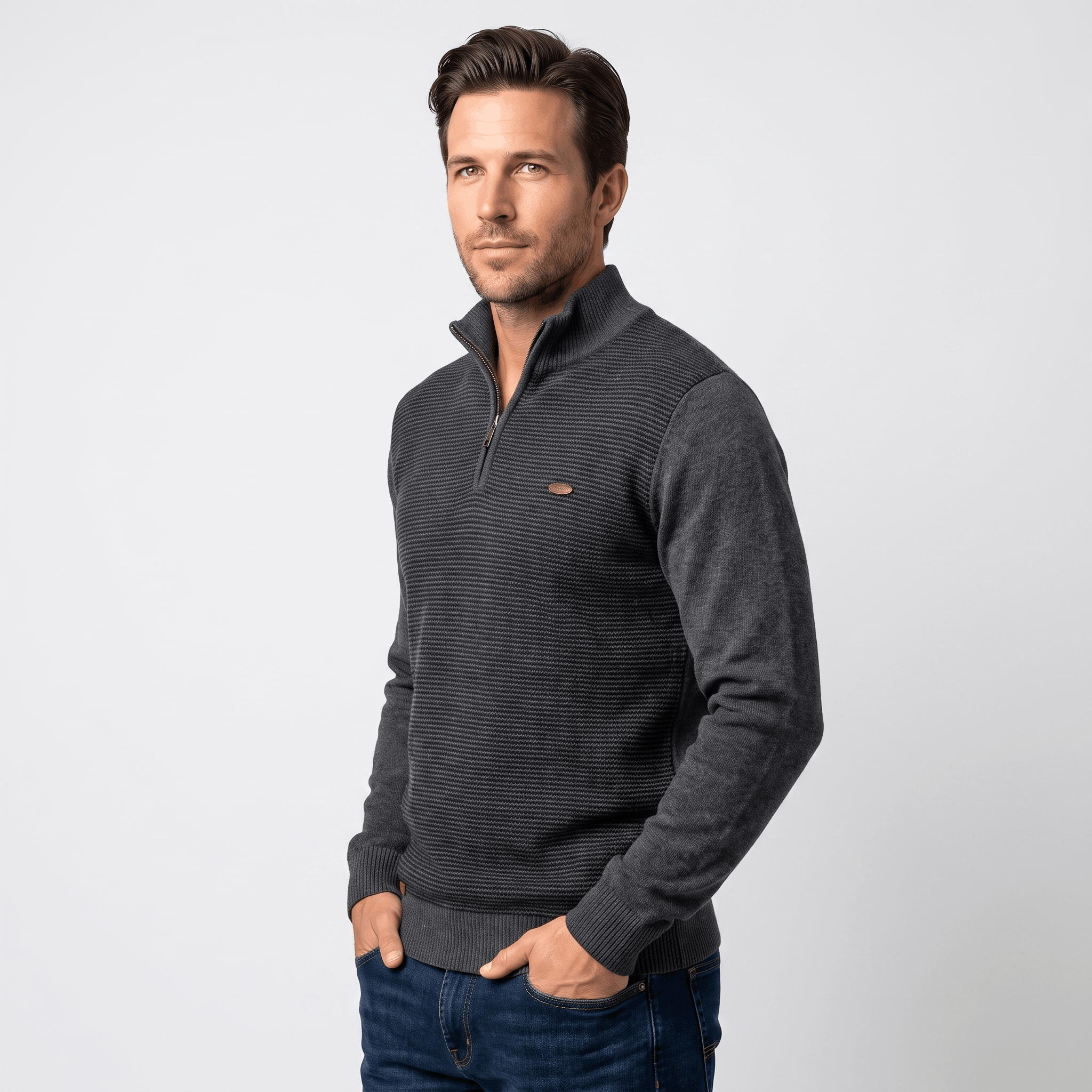 Flavio Stretch-Cotton Half-Zip Sweater – Ribbed-Collar Layering Regular-Fit Pullover