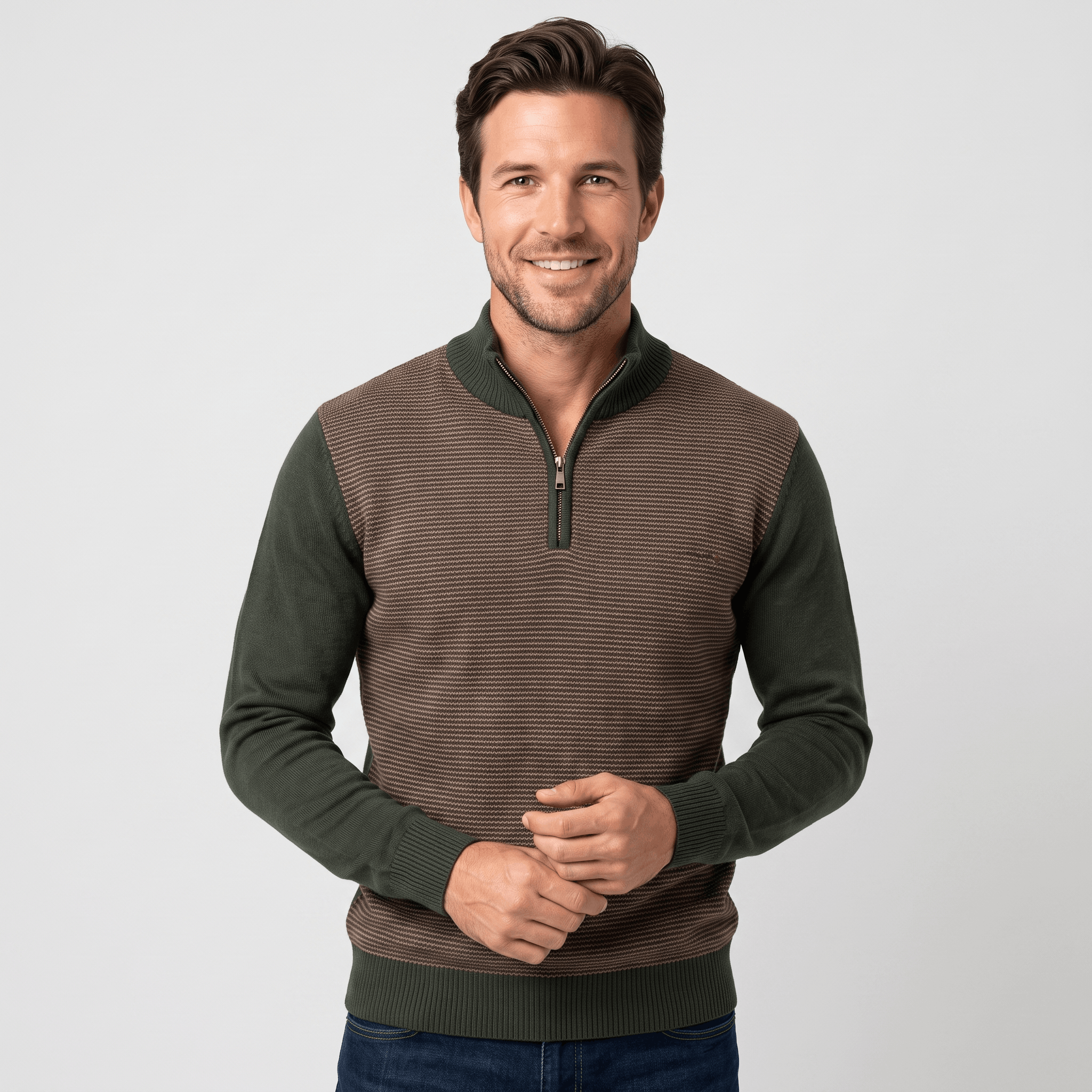 Flavio Stretch-Cotton Half-Zip Sweater – Ribbed-Collar Layering Regular-Fit Pullover