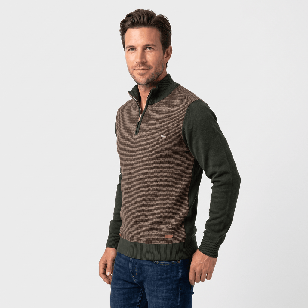 Flavio Stretch-Cotton Half-Zip Sweater – Ribbed-Collar Layering Regular-Fit Pullover