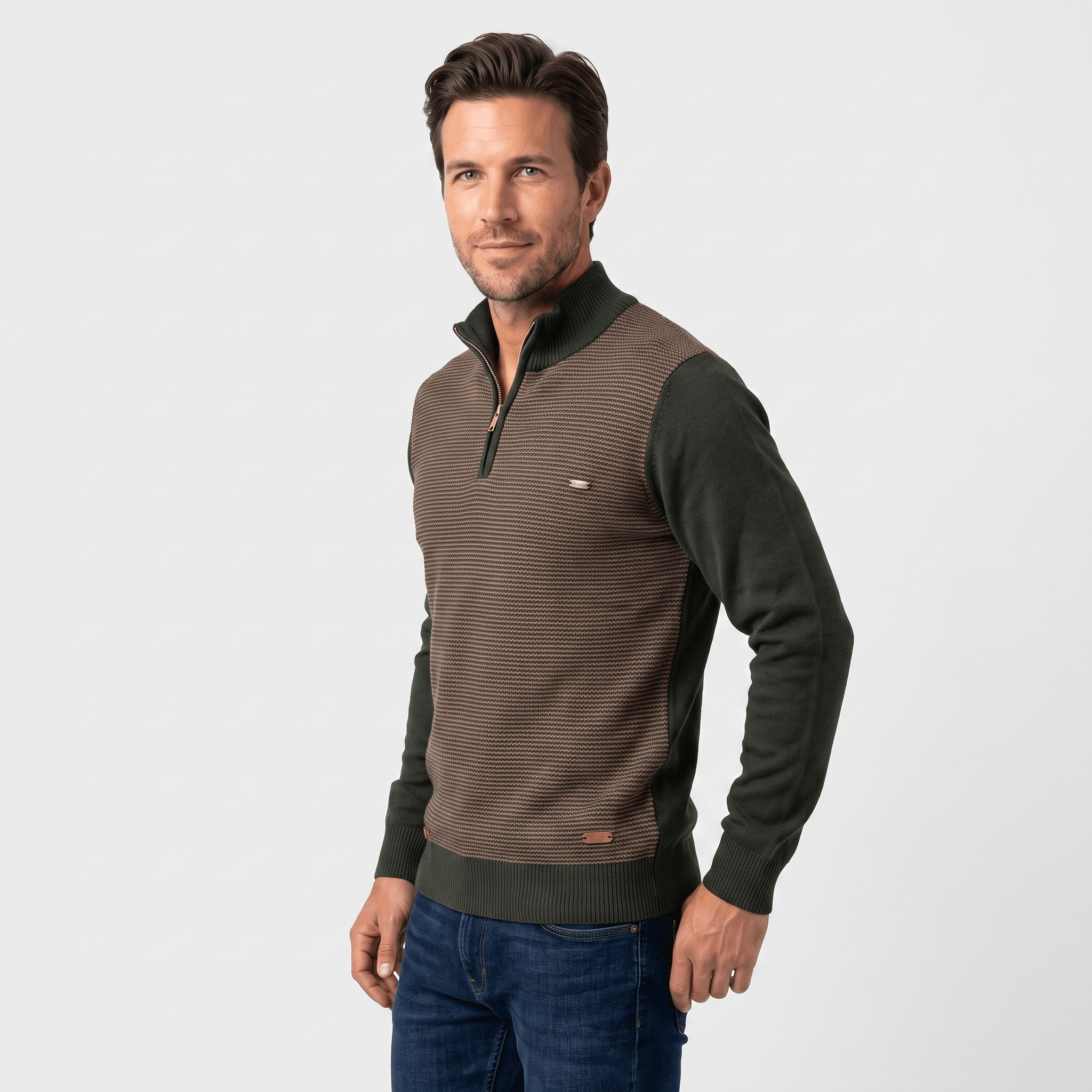 Flavio Stretch-Cotton Half-Zip Sweater – Ribbed-Collar Layering Regular-Fit Pullover
