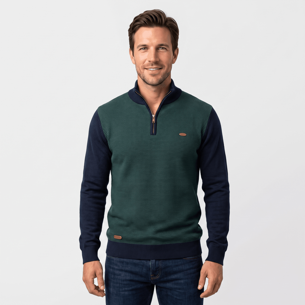 Flavio Stretch-Cotton Half-Zip Sweater – Ribbed-Collar Layering Regular-Fit Pullover