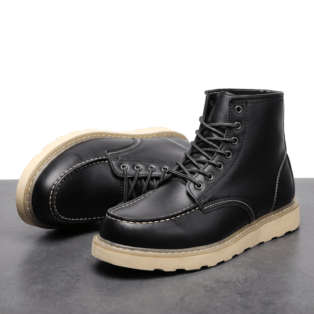Cyrus Leather Retro Boots – Vintage Stacked Heel Ankle Footwear