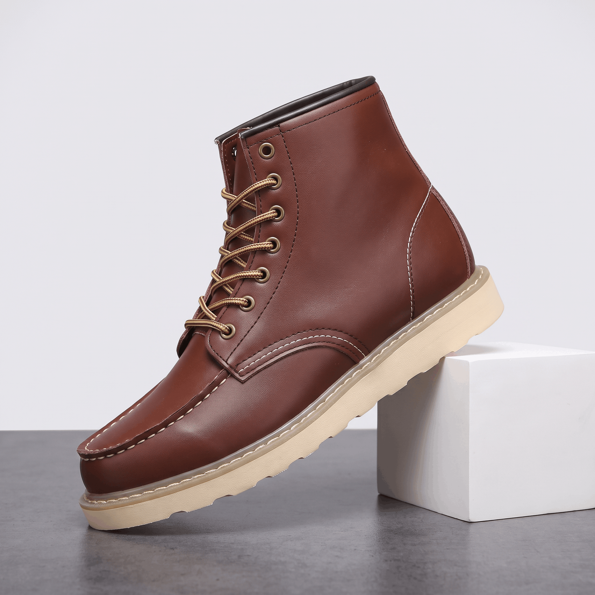 Cyrus Leather Retro Boots – Vintage Stacked Heel Ankle Footwear