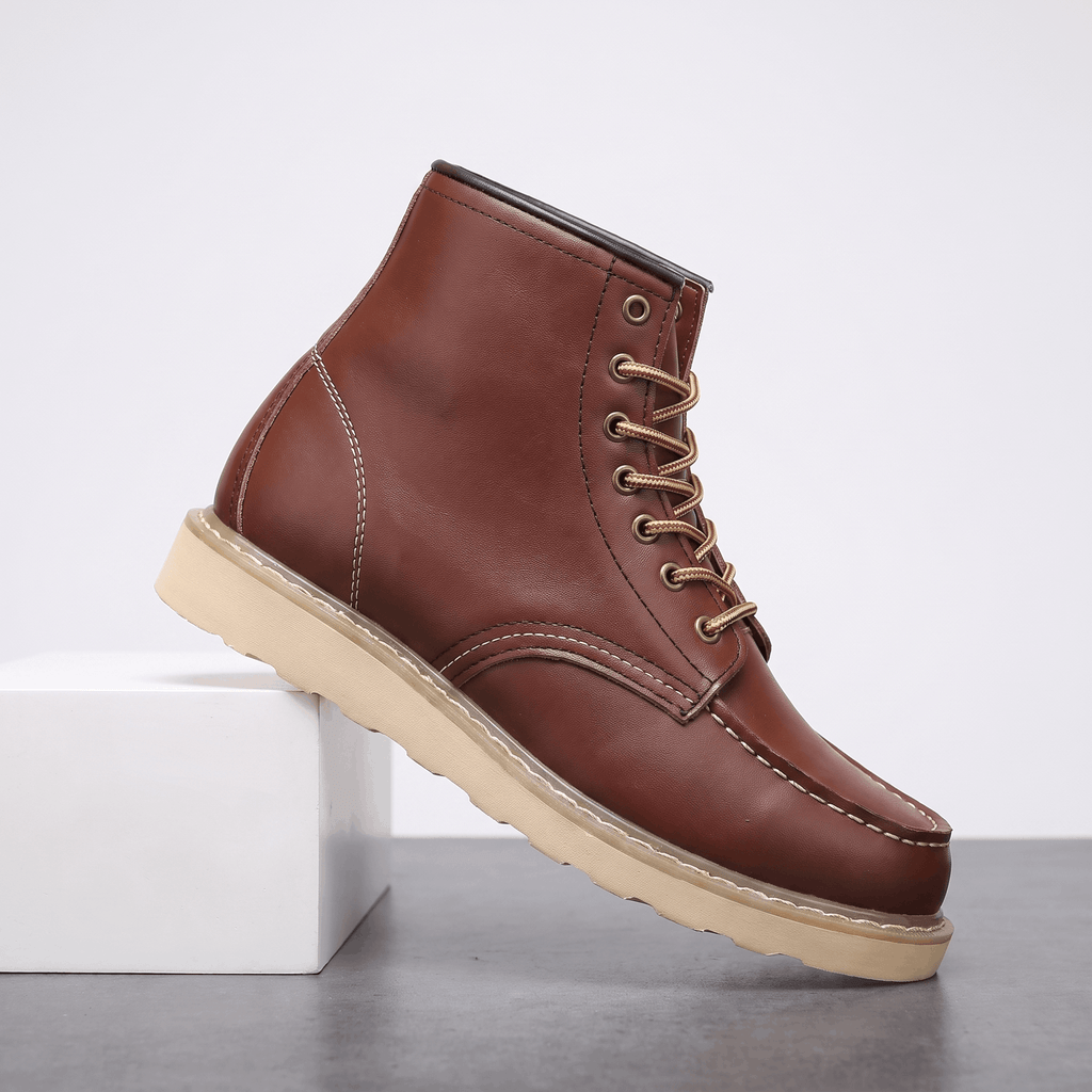 Cyrus Leather Retro Boots – Vintage Stacked Heel Ankle Footwear