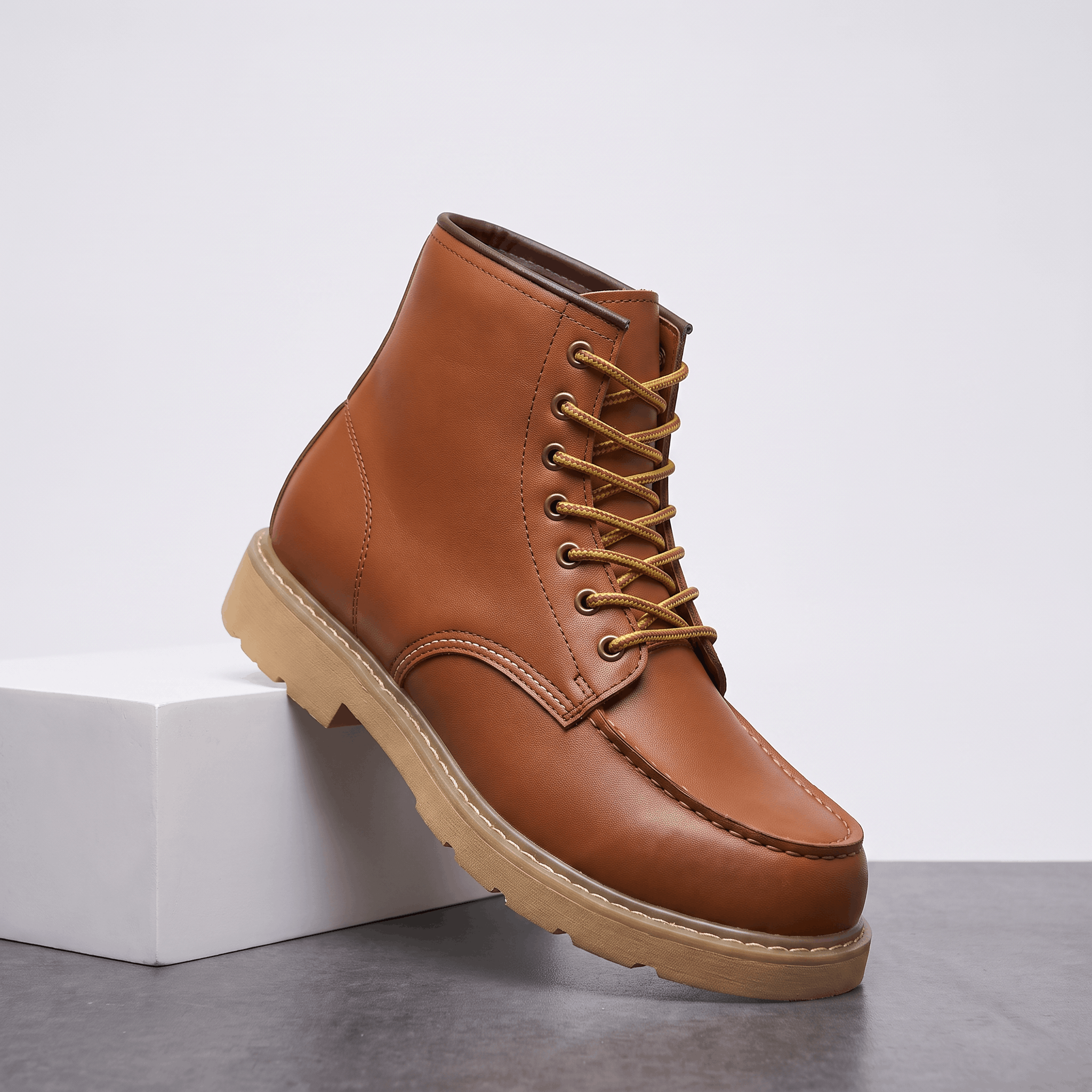 Cyrus Leather Retro Boots – Vintage Stacked Heel Ankle Footwear
