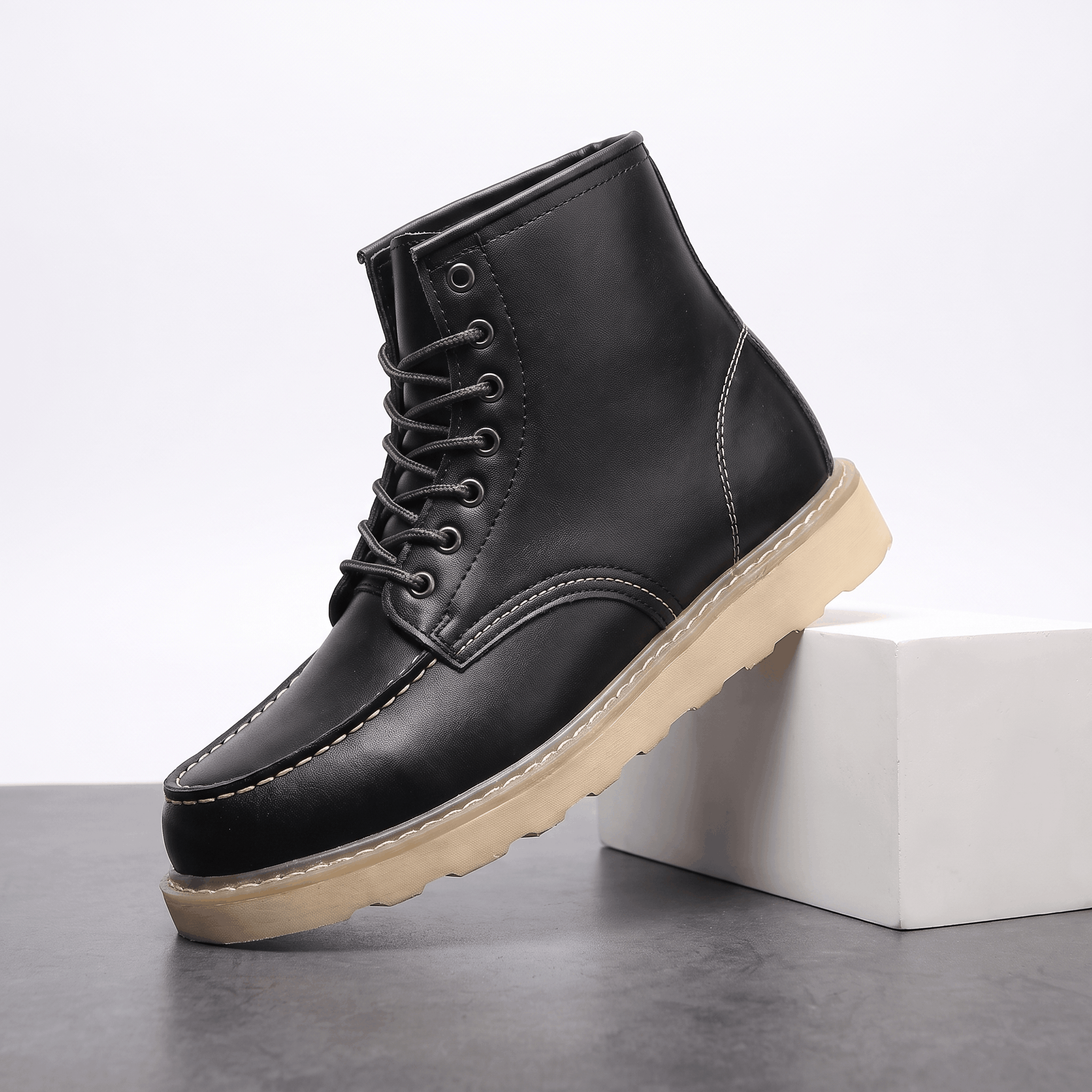 Cyrus Leather Retro Boots – Vintage Stacked Heel Ankle Footwear