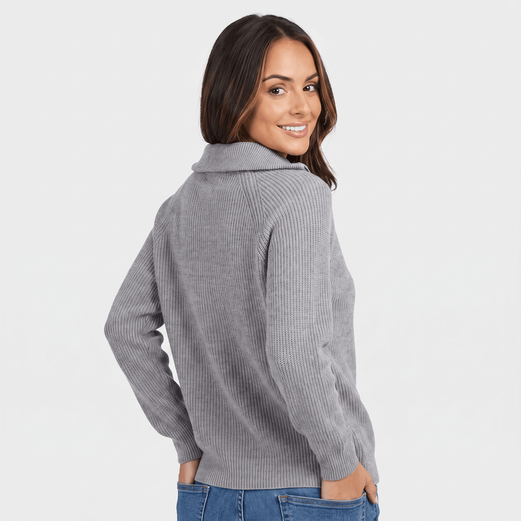 Aria Ribbed Knit Zip-Up Sweater – Fitted Relaxed Cozy Knitwear