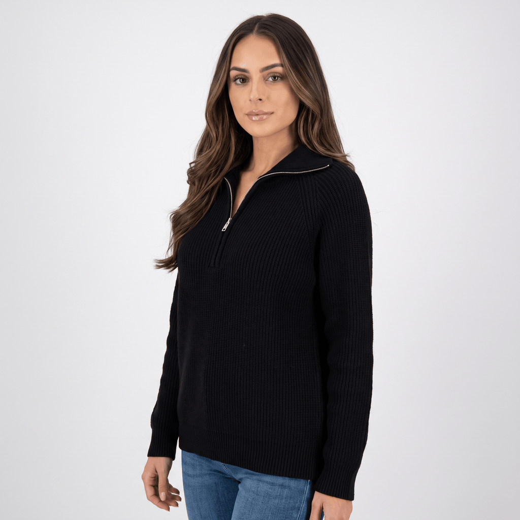 Aria Ribbed Knit Zip-Up Sweater – Fitted Relaxed Cozy Knitwear