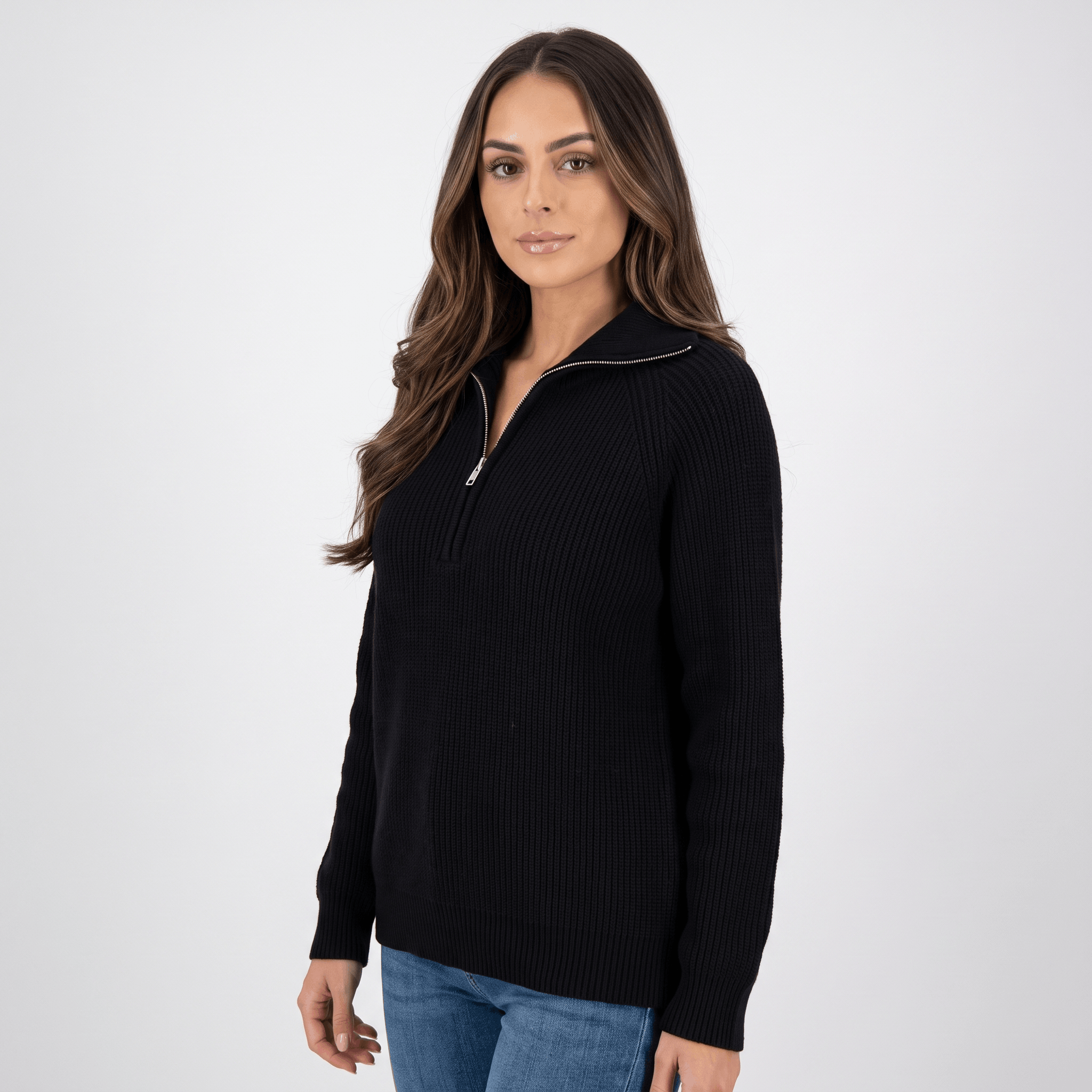 Aria Ribbed Knit Zip-Up Sweater – Fitted Relaxed Cozy Knitwear