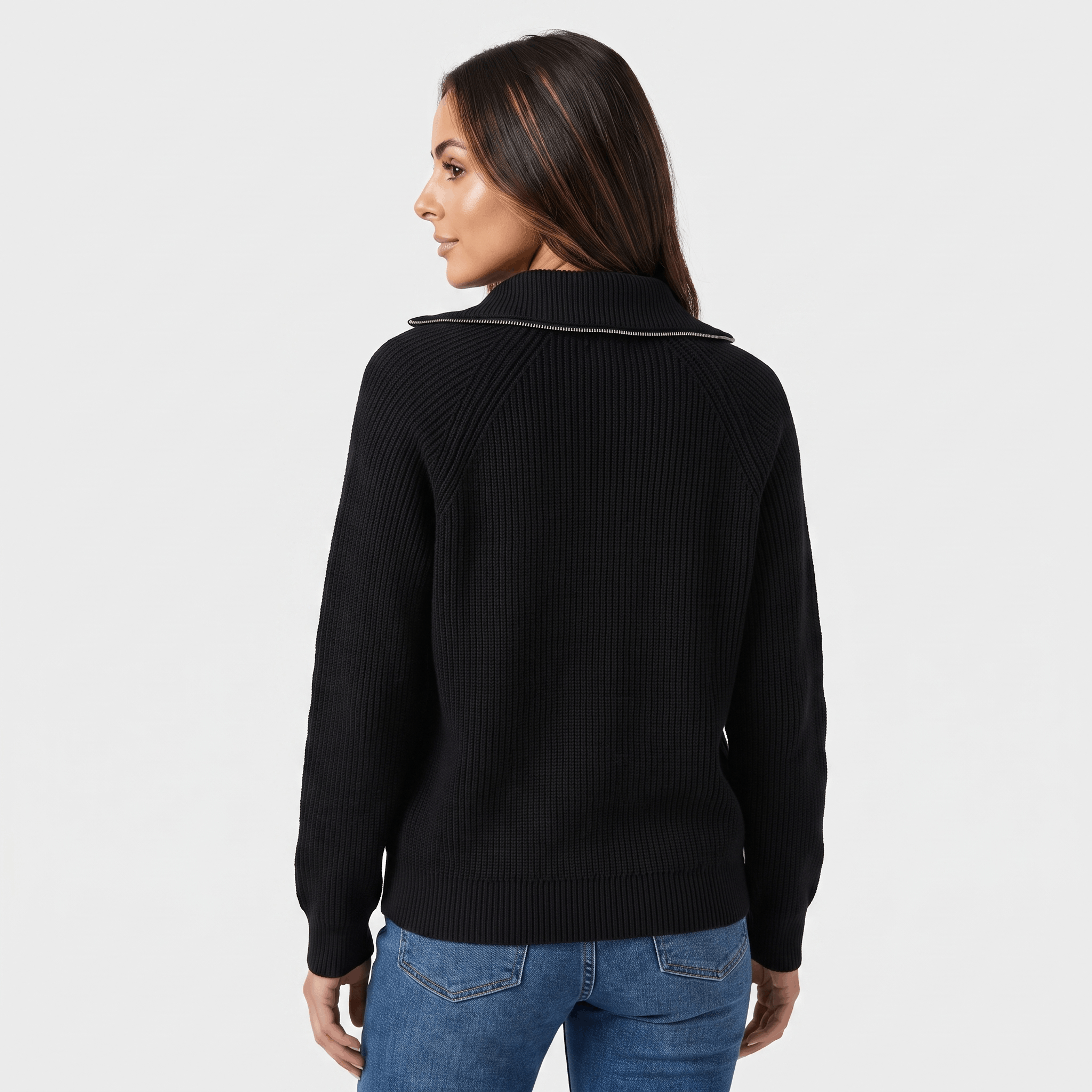Aria Ribbed Knit Zip-Up Sweater – Fitted Relaxed Cozy Knitwear