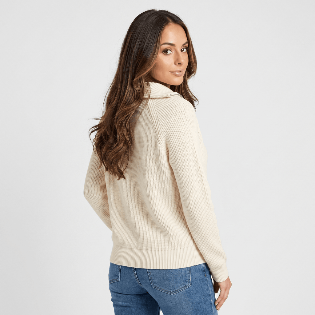 Aria Ribbed Knit Zip-Up Sweater – Fitted Relaxed Cozy Knitwear