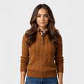 Valeria Wool Blend Henley Sweater – Mock Neck Soft Relaxed Everyday Knitwear