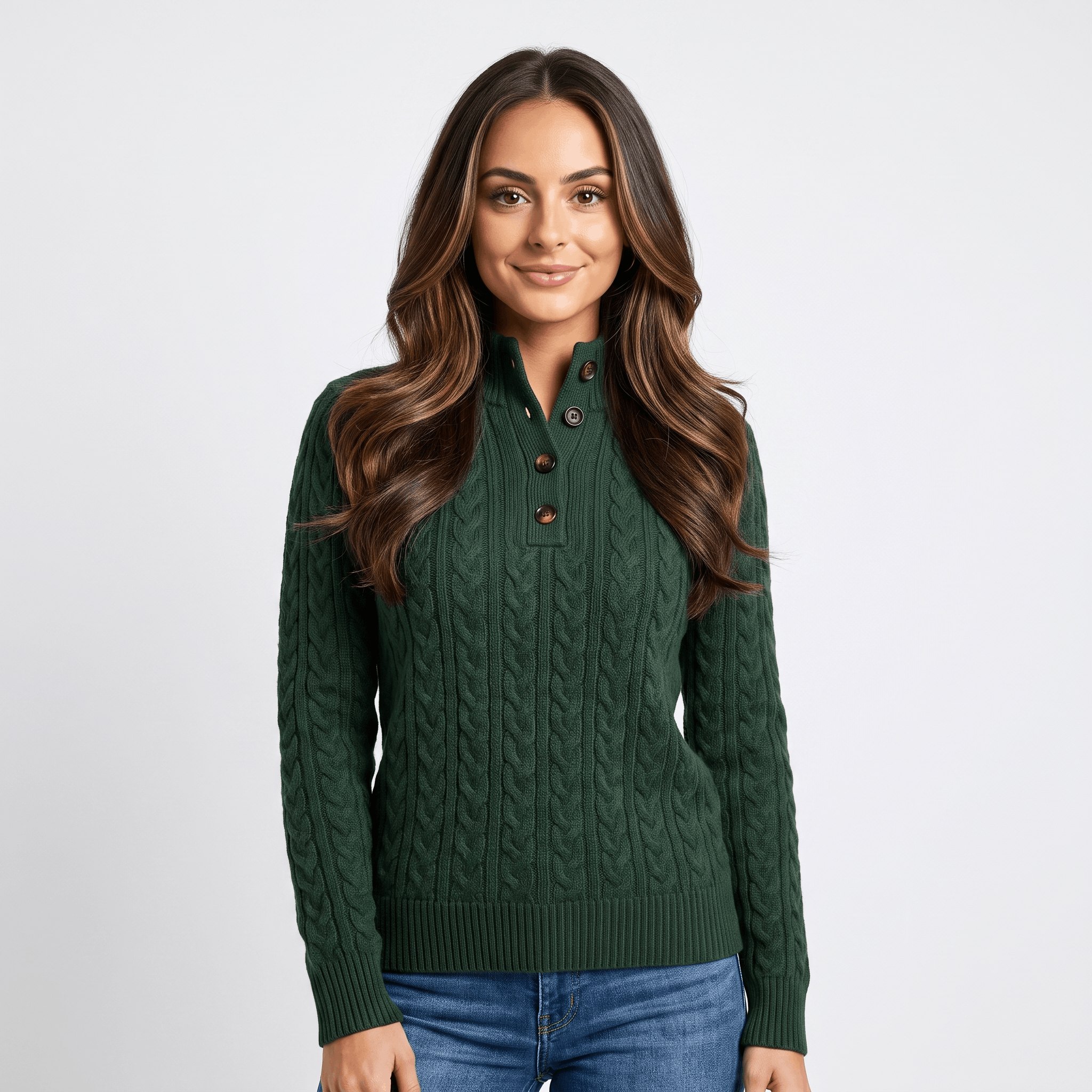 Valeria Wool Blend Henley Sweater – Mock Neck Soft Relaxed Everyday Knitwear