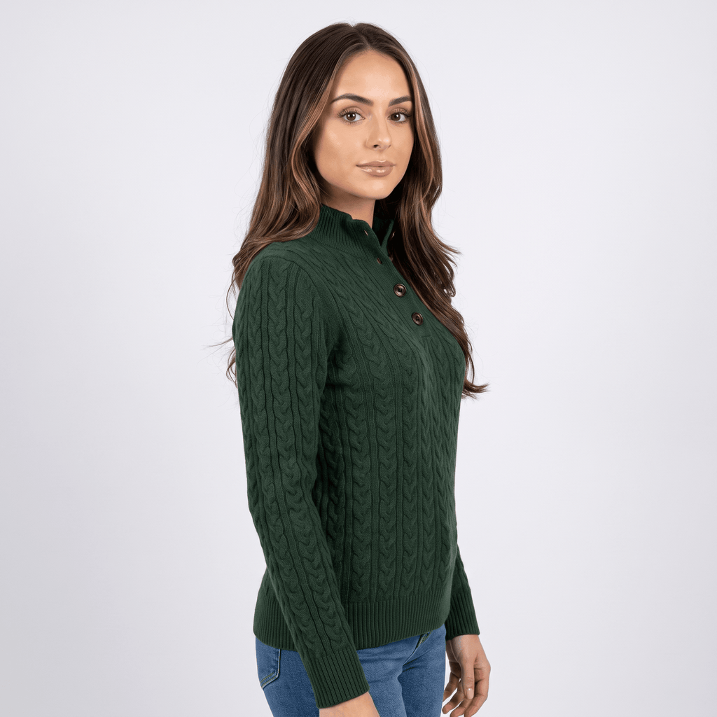 Valeria Wool Blend Henley Sweater – Mock Neck Soft Relaxed Everyday Knitwear