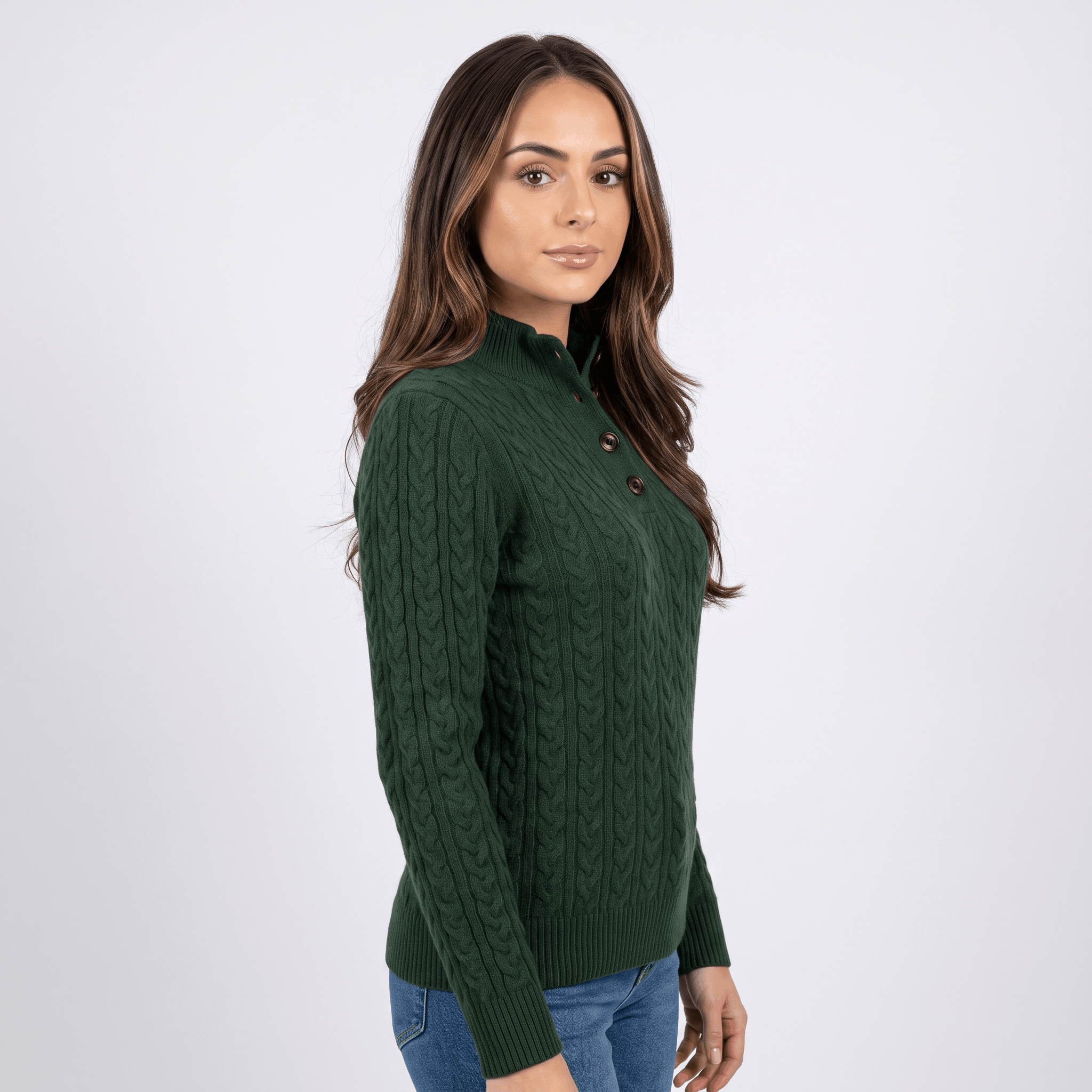 Valeria Wool Blend Henley Sweater – Mock Neck Soft Relaxed Everyday Knitwear