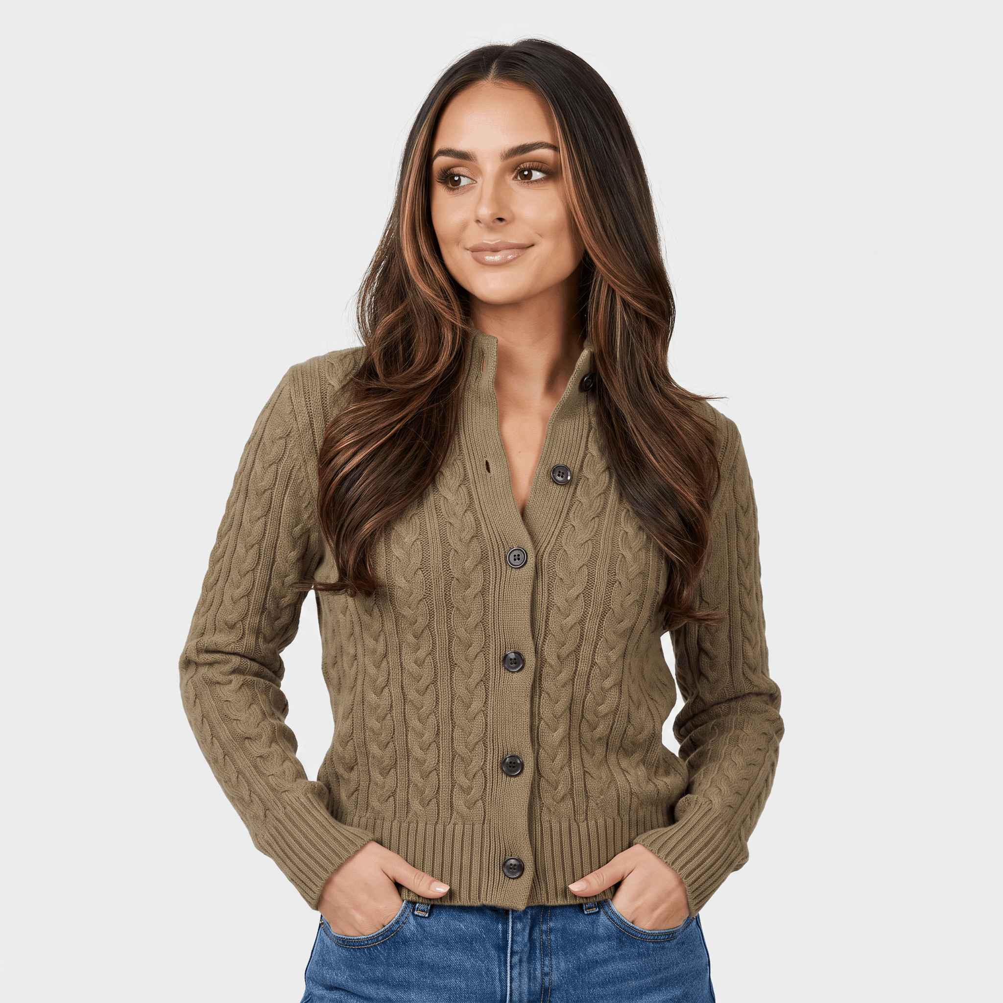 Valeria Wool Blend Henley Sweater – Mock Neck Soft Relaxed Everyday Knitwear