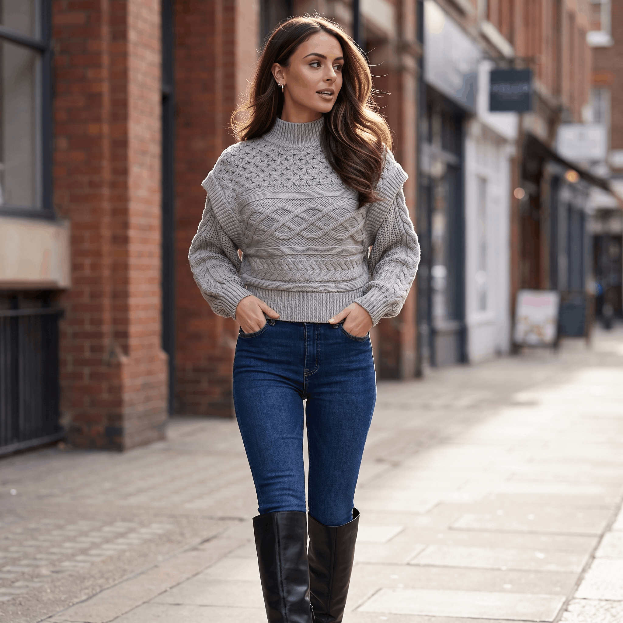 Liora Ribbed Knit Turtleneck Sweater – Fitted Relaxed Grey Knitwear