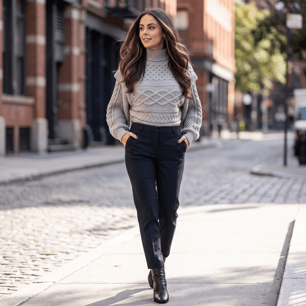 Liora Ribbed Knit Turtleneck Sweater – Fitted Relaxed Grey Knitwear