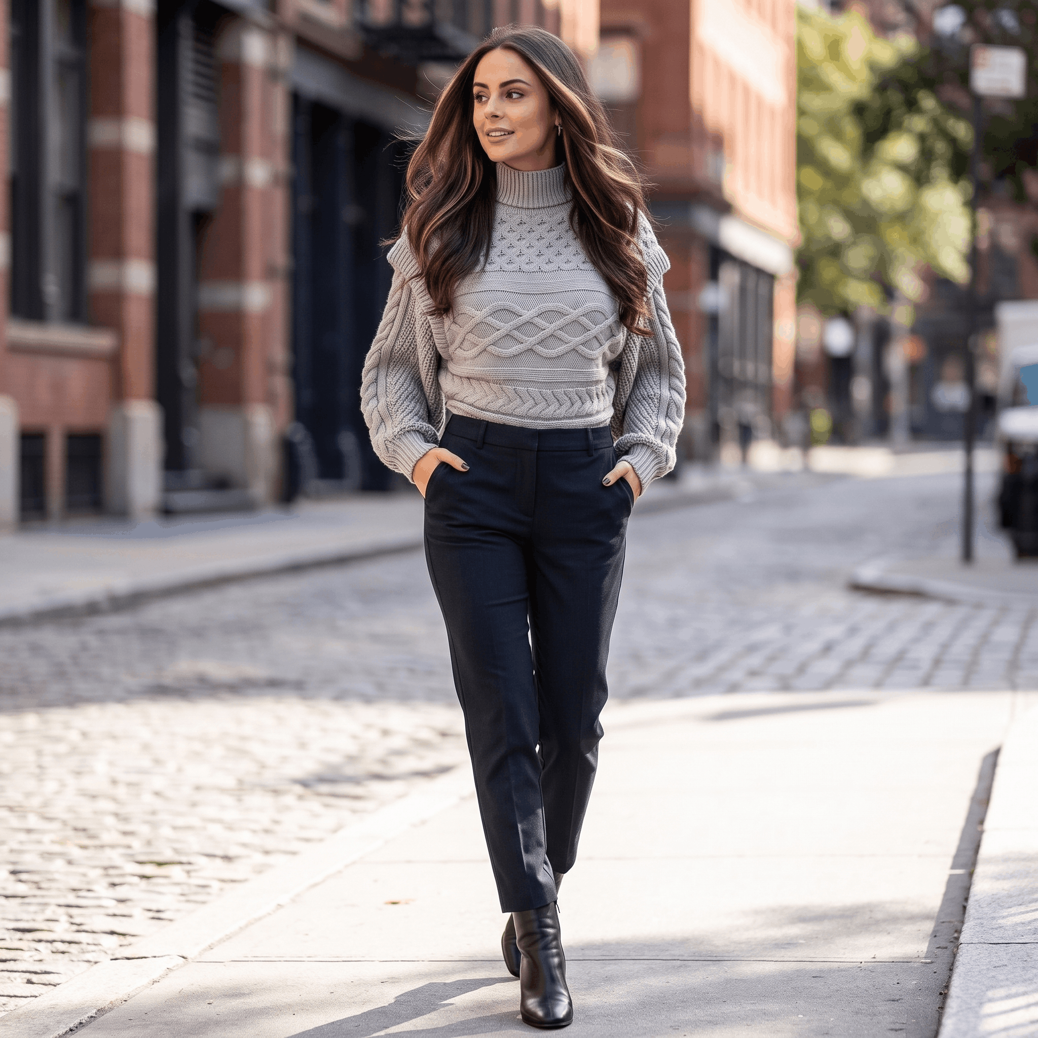Liora Ribbed Knit Turtleneck Sweater – Fitted Relaxed Grey Knitwear