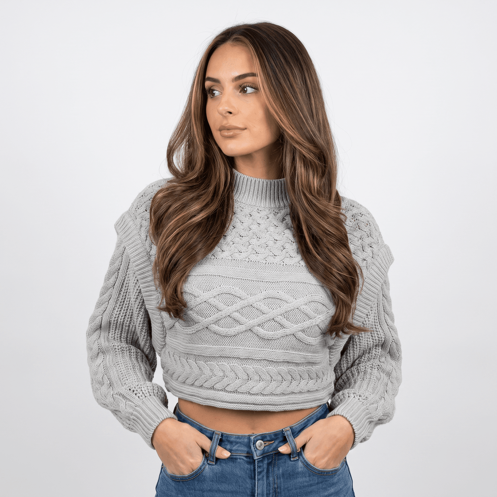 Liora Ribbed Knit Turtleneck Sweater – Fitted Relaxed Grey Knitwear
