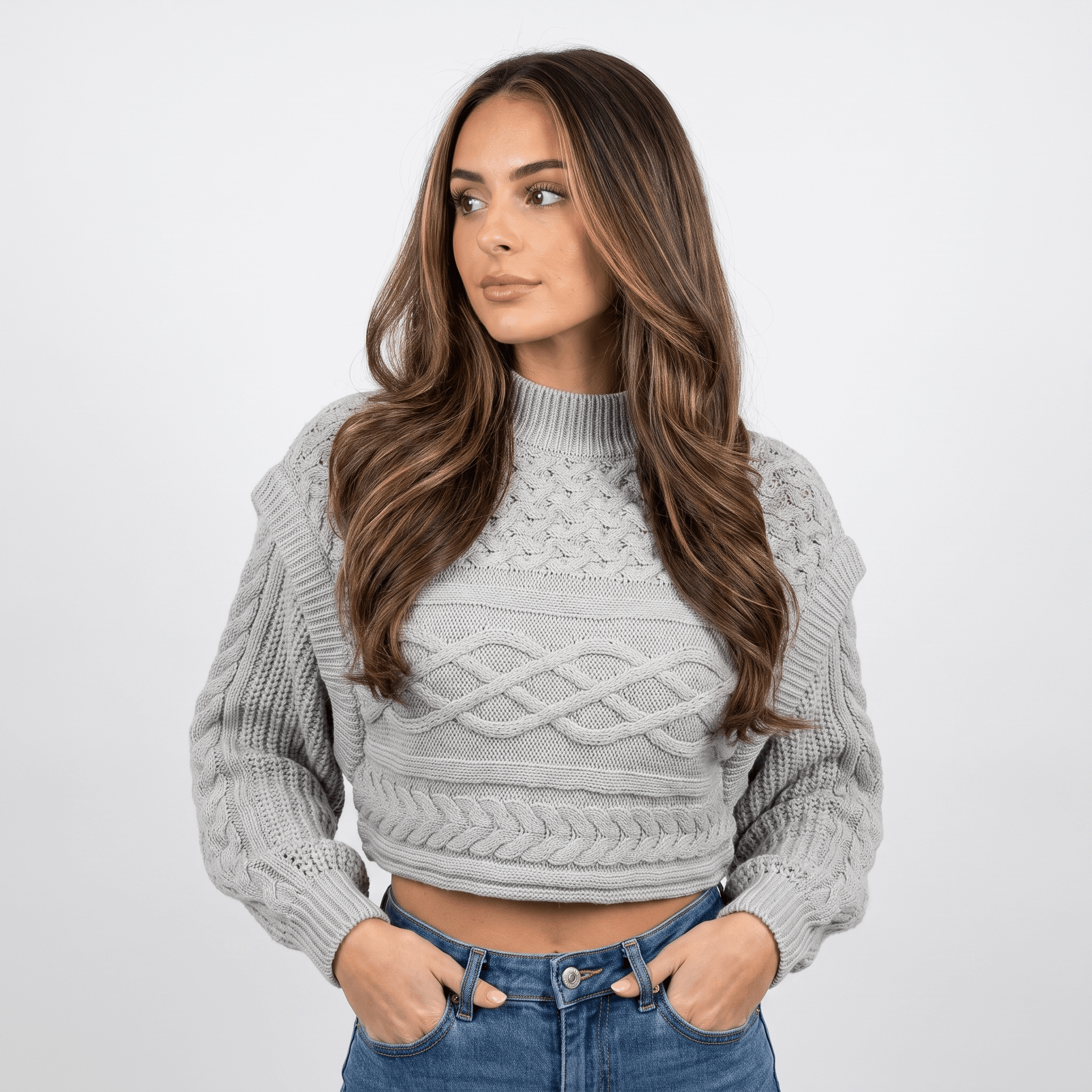 Liora Ribbed Knit Turtleneck Sweater – Fitted Relaxed Grey Knitwear