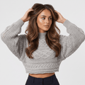 Liora Ribbed Knit Turtleneck Sweater – Fitted Relaxed Grey Knitwear