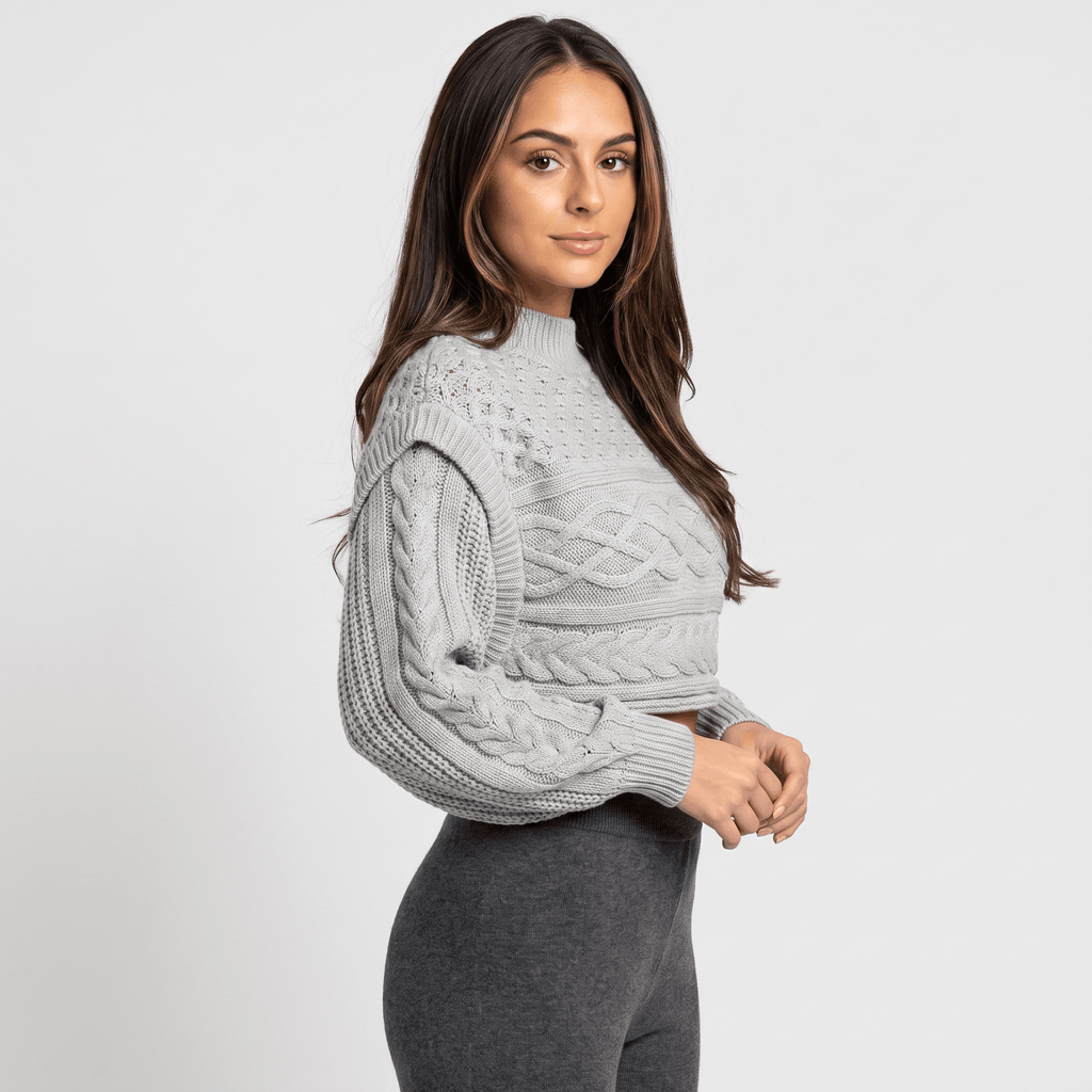 Liora Ribbed Knit Turtleneck Sweater – Fitted Relaxed Grey Knitwear