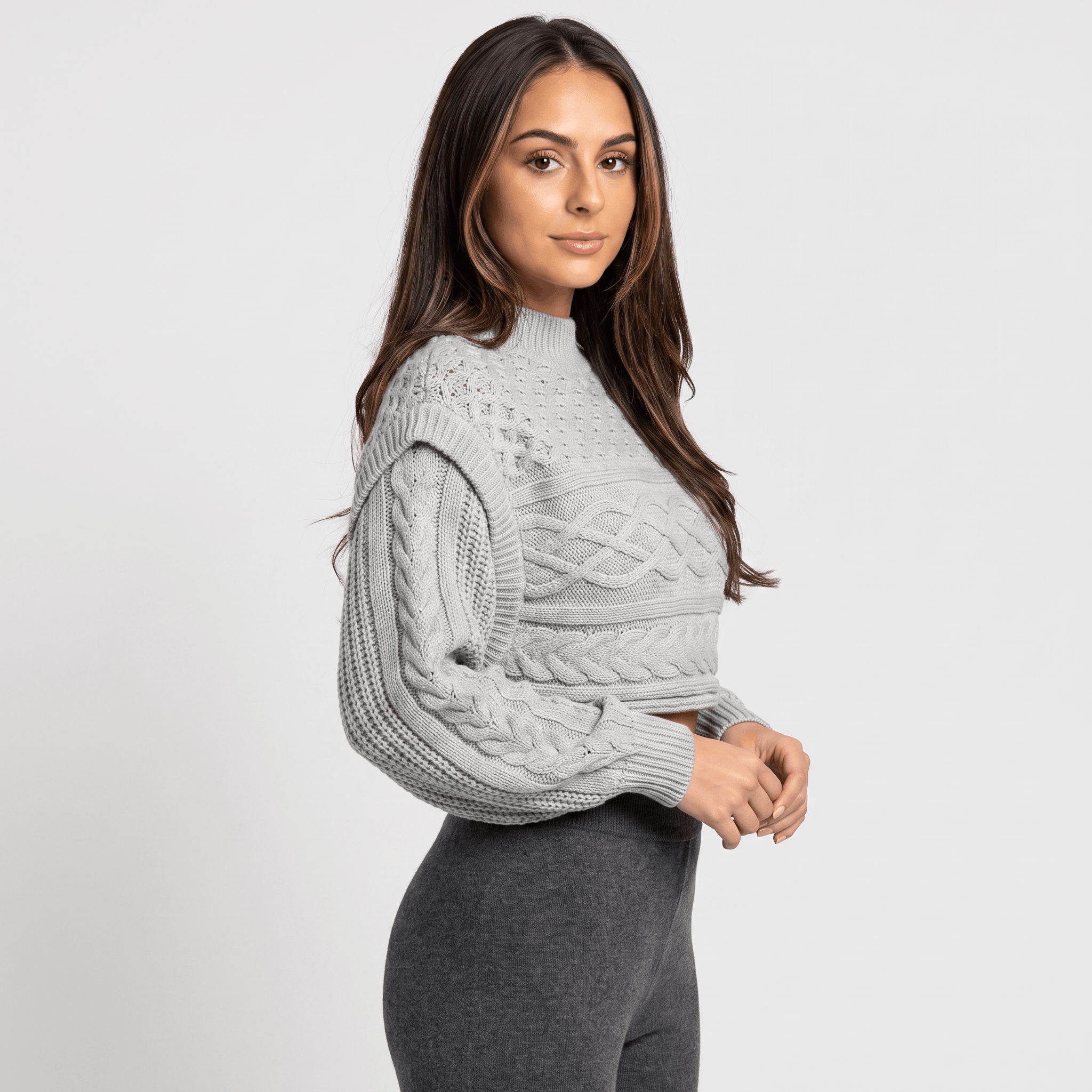 Liora Ribbed Knit Turtleneck Sweater – Fitted Relaxed Grey Knitwear