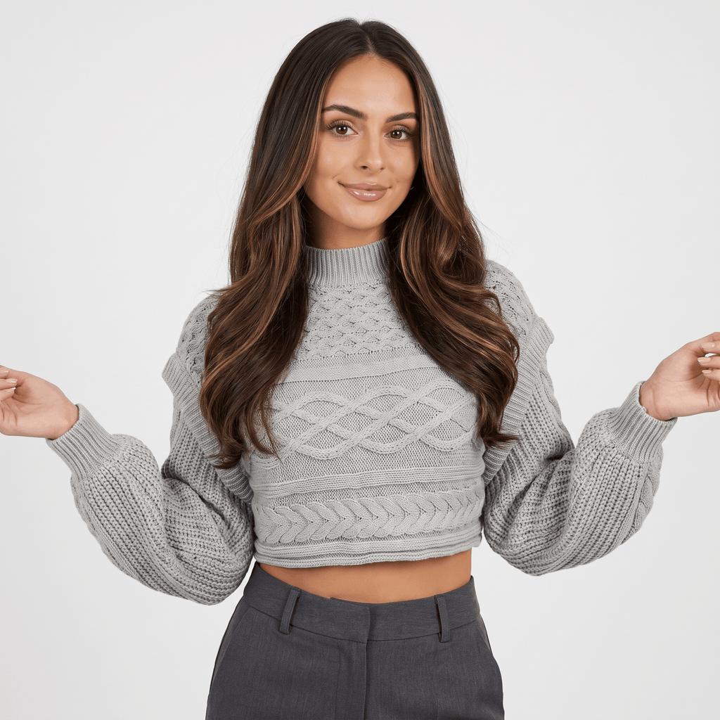 Liora Ribbed Knit Turtleneck Sweater – Fitted Relaxed Grey Knitwear