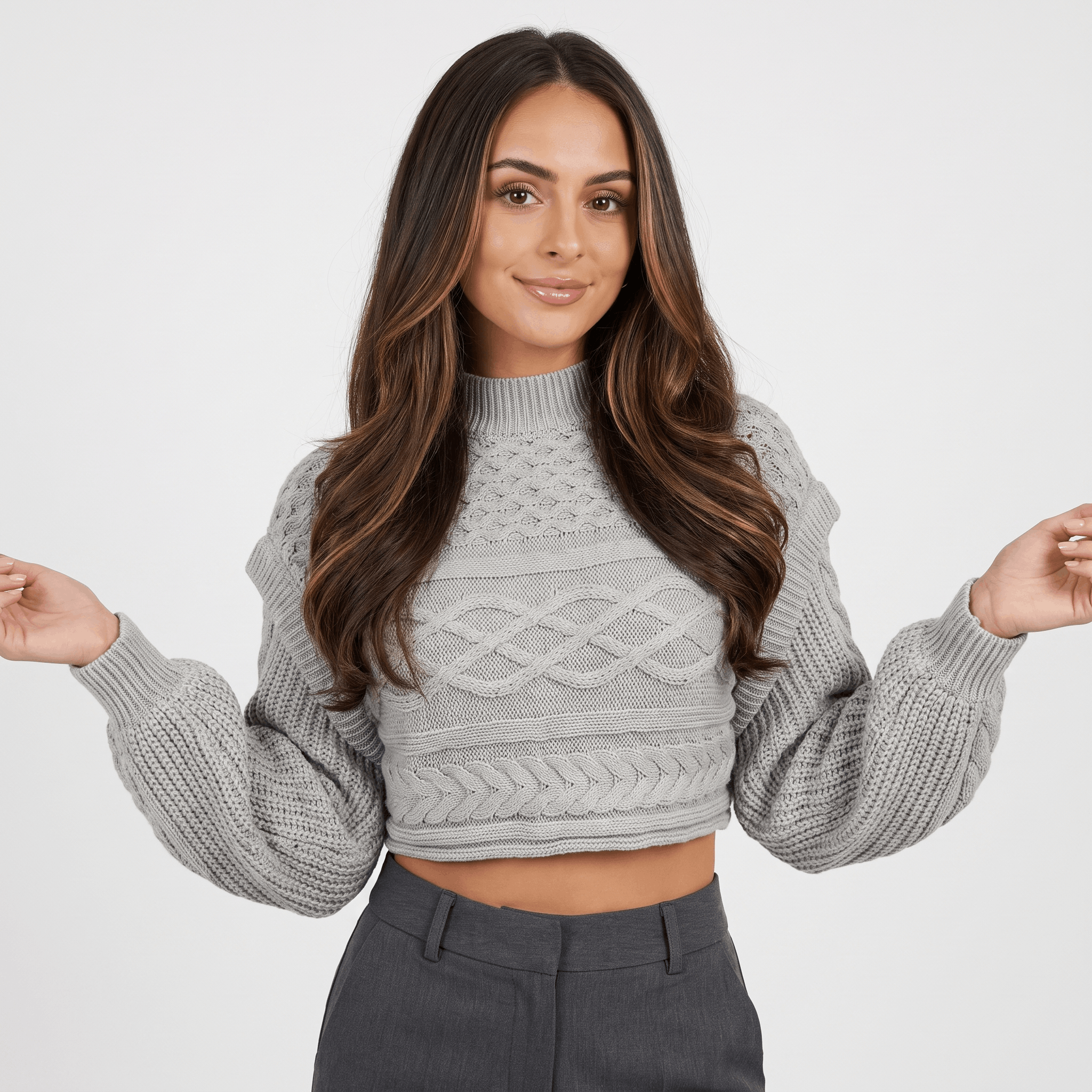Liora Ribbed Knit Turtleneck Sweater – Fitted Relaxed Grey Knitwear