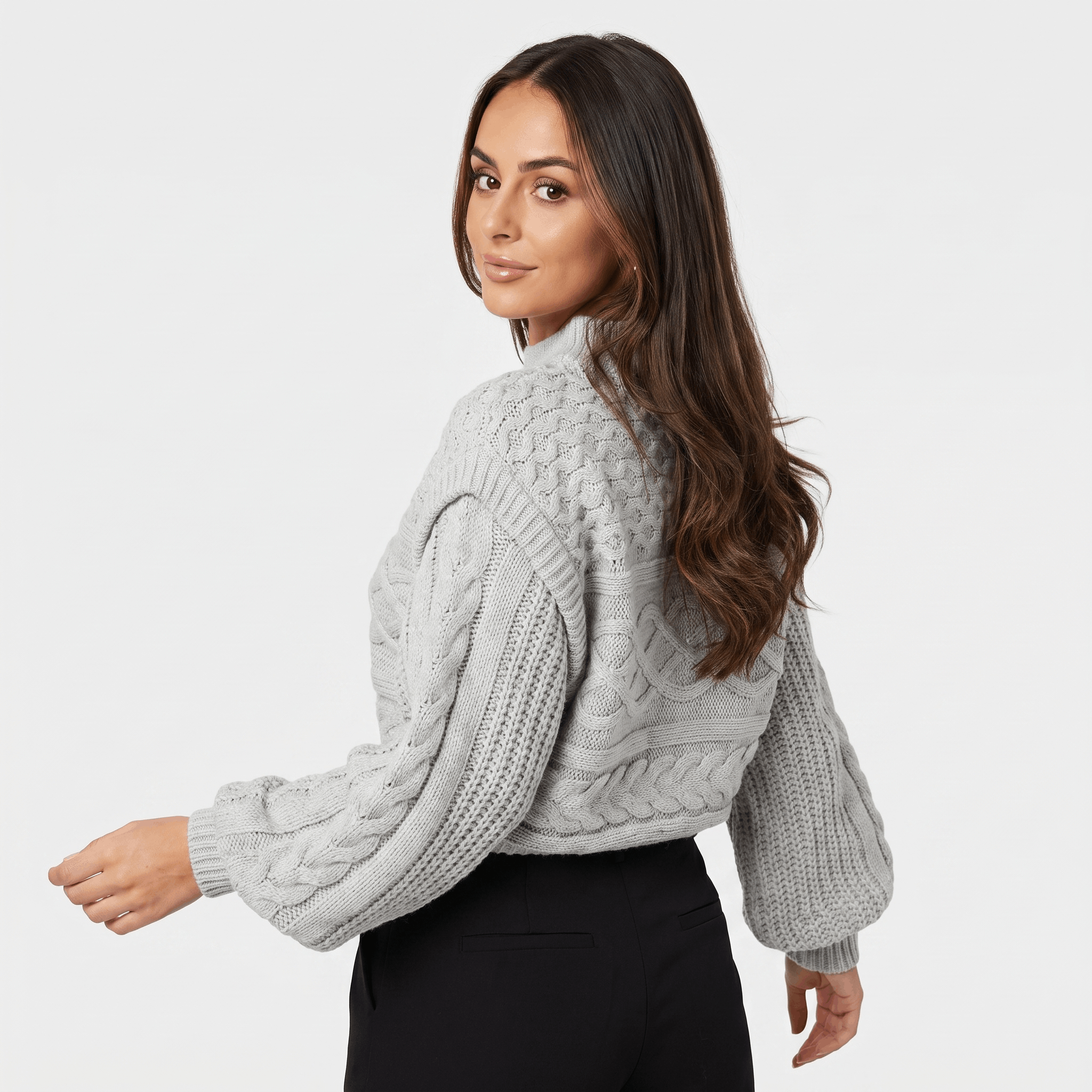 Liora Ribbed Knit Turtleneck Sweater – Fitted Relaxed Grey Knitwear