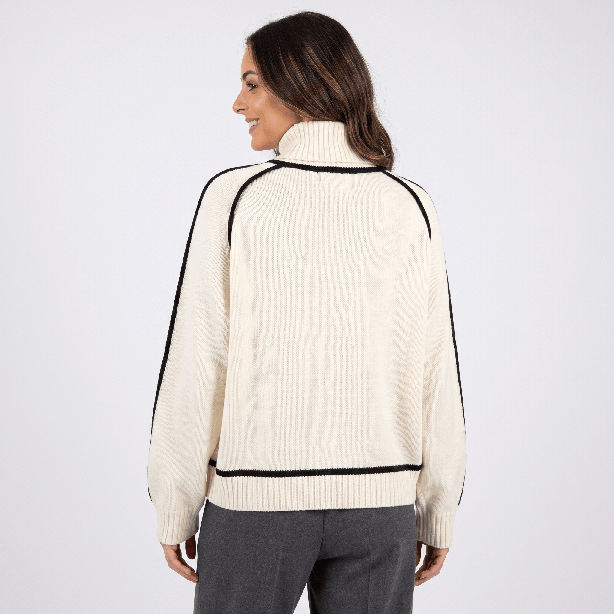 Joana Colorblock Knit Turtleneck Sweater – Oversized Relaxed Cozy Knitwear