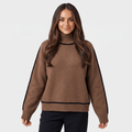 Joana Colorblock Knit Turtleneck Sweater – Oversized Relaxed Cozy Knitwear