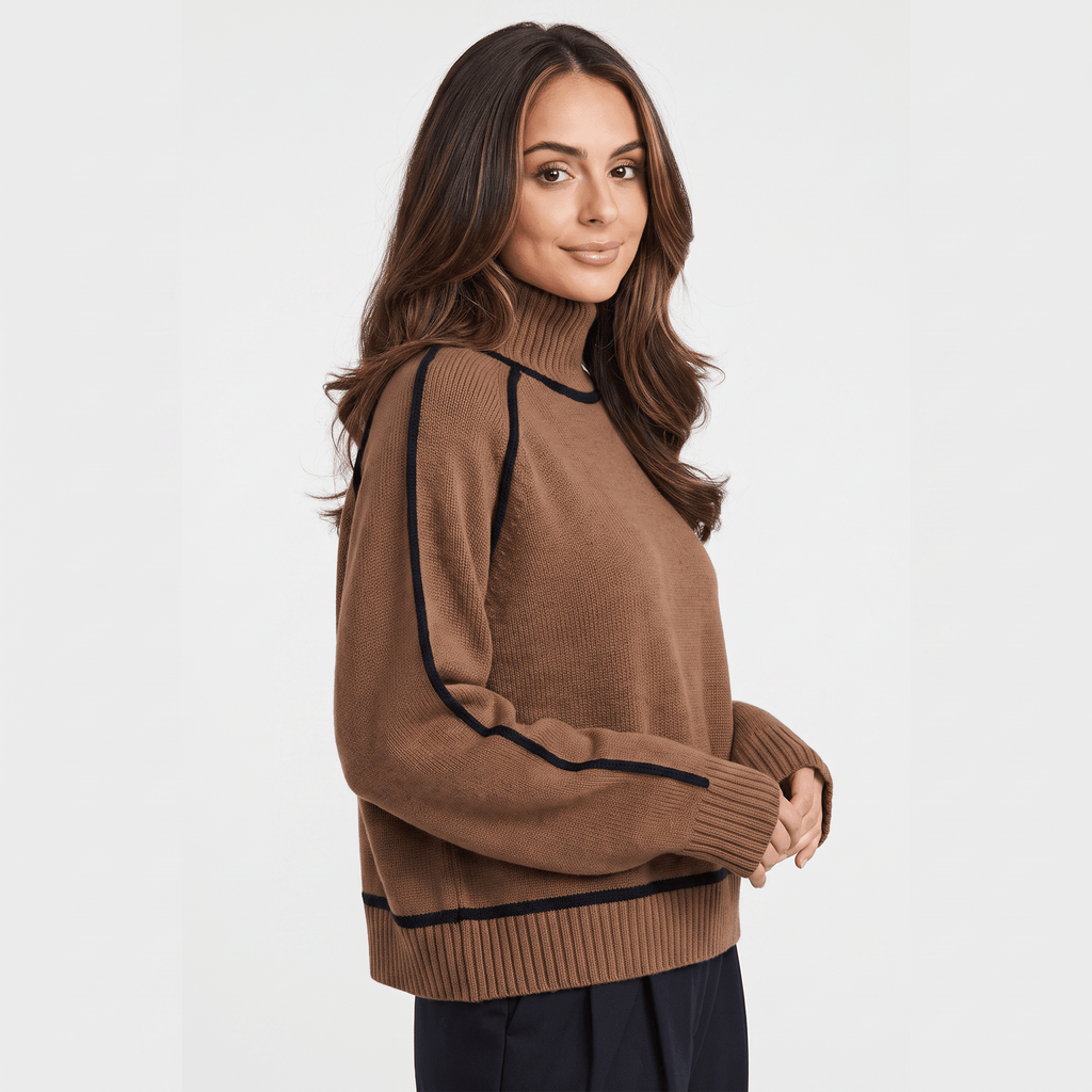 Joana Colorblock Knit Turtleneck Sweater – Oversized Relaxed Cozy Knitwear