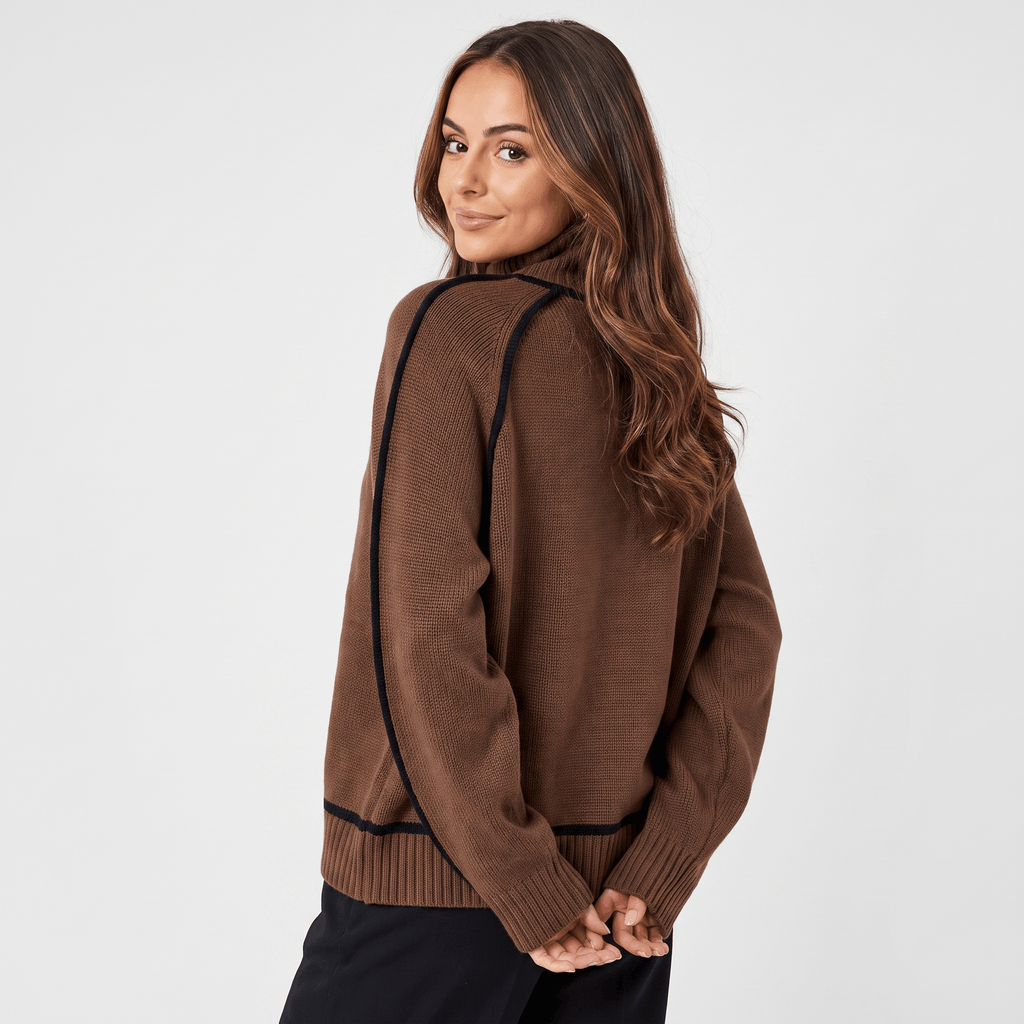 Joana Colorblock Knit Turtleneck Sweater – Oversized Relaxed Cozy Knitwear