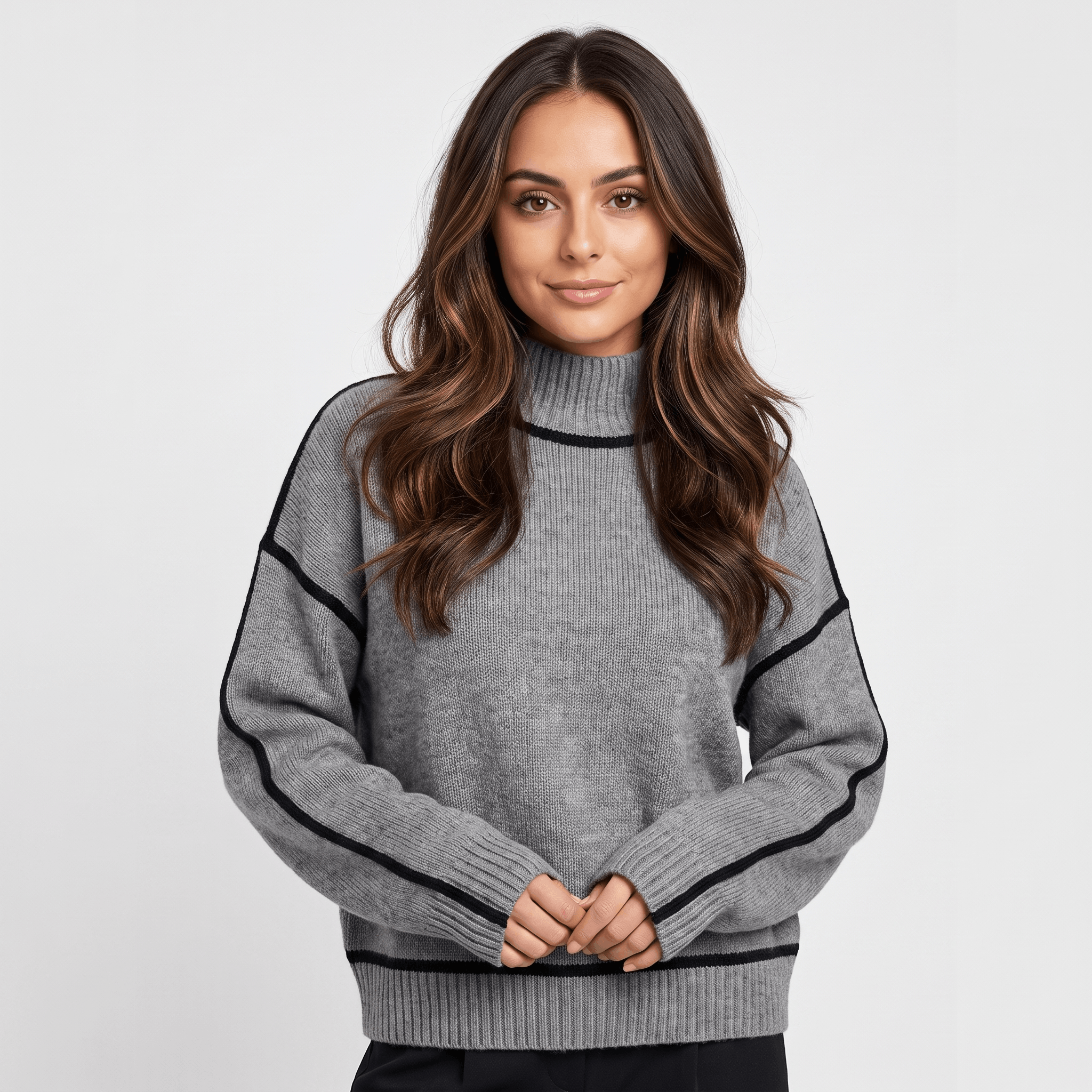 Joana Colorblock Knit Turtleneck Sweater – Oversized Relaxed Cozy Knitwear