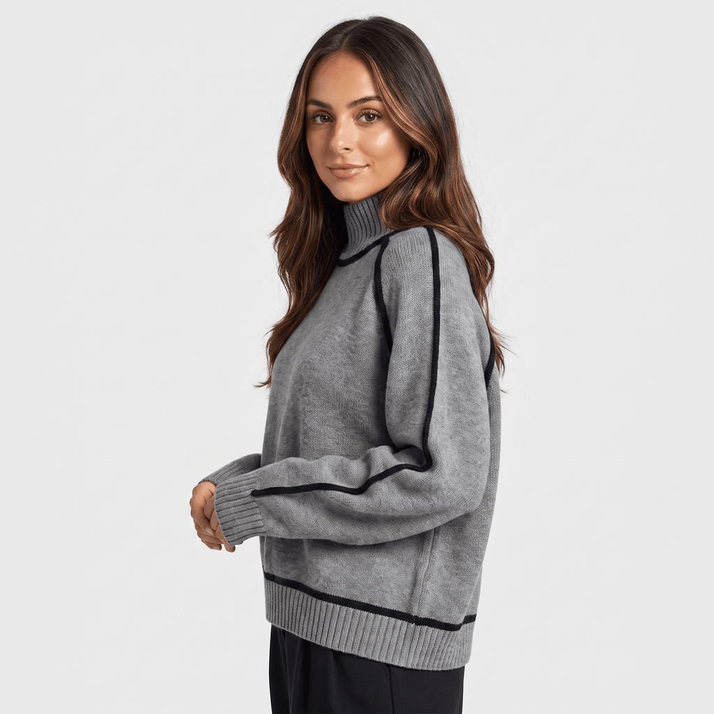 Joana Colorblock Knit Turtleneck Sweater – Oversized Relaxed Cozy Knitwear