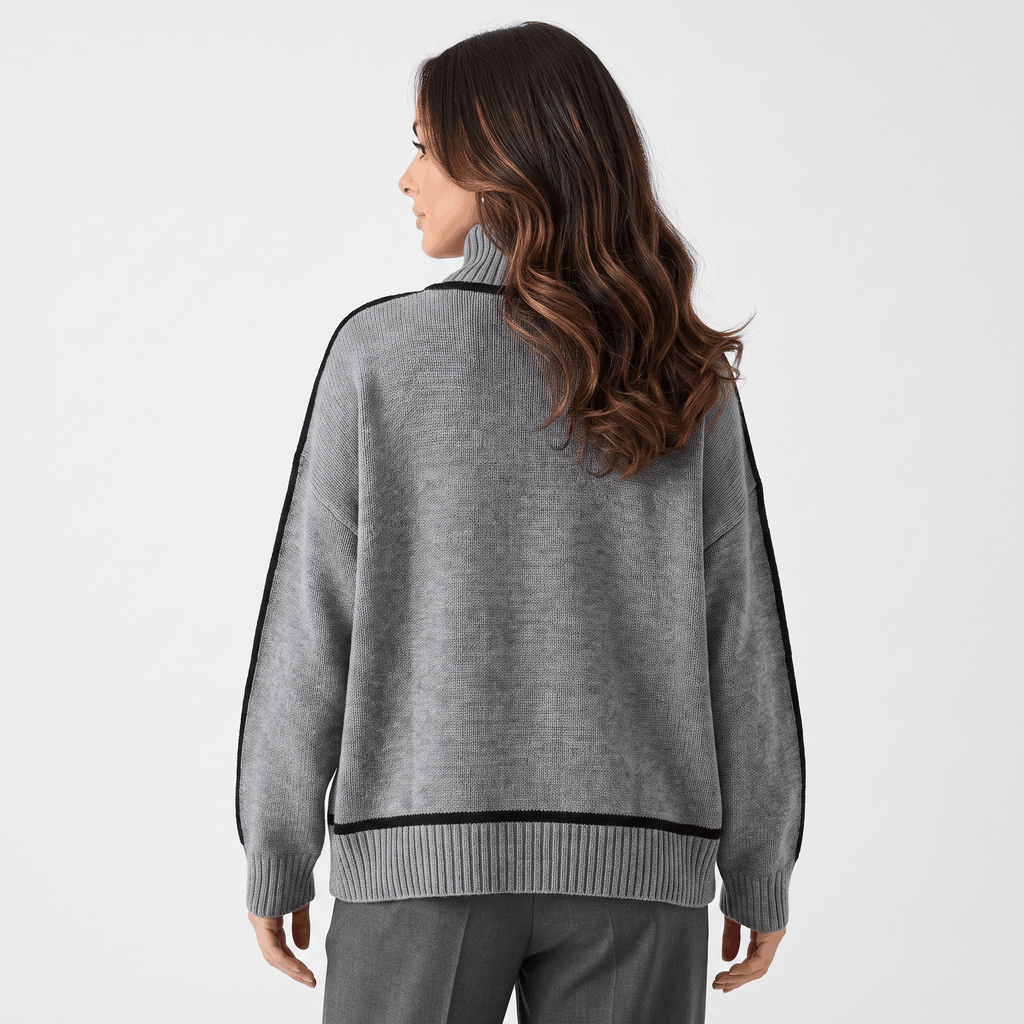 Joana Colorblock Knit Turtleneck Sweater – Oversized Relaxed Cozy Knitwear