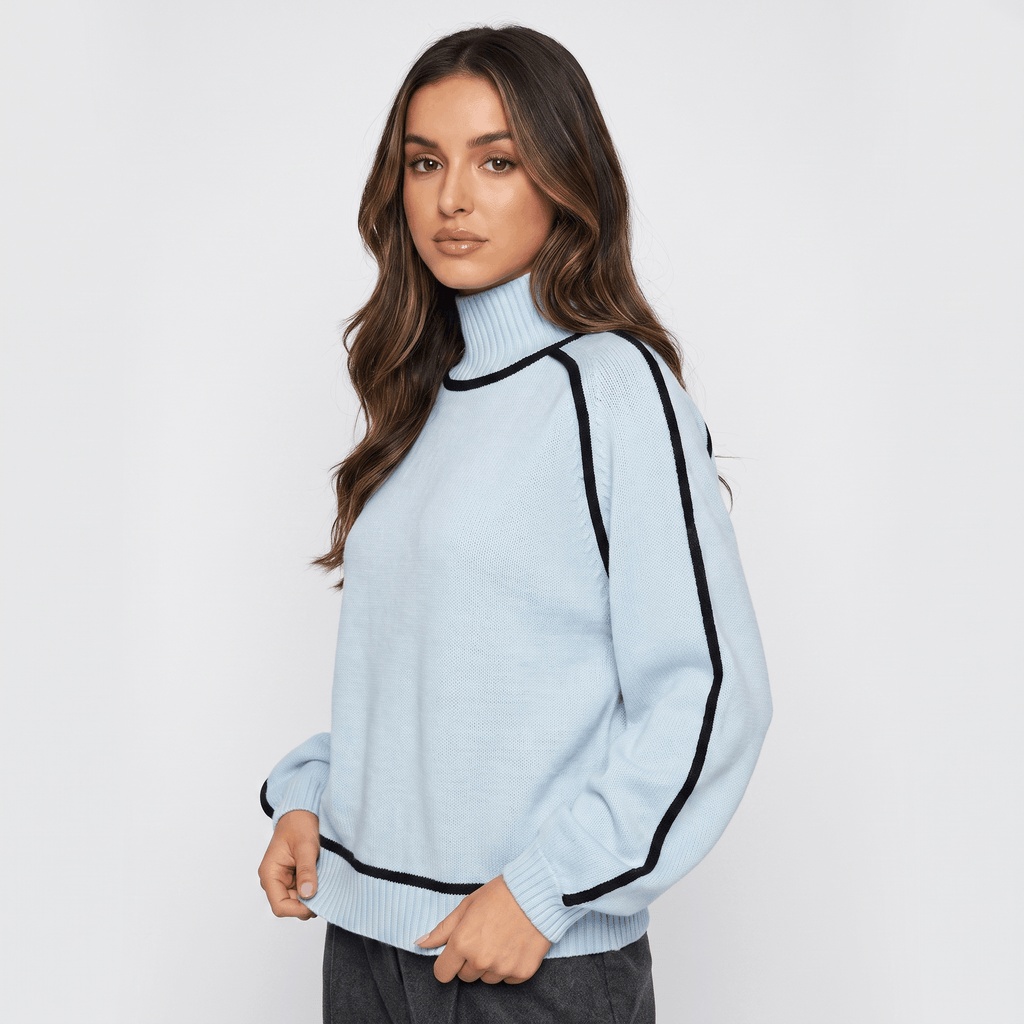 Joana Colorblock Knit Turtleneck Sweater – Oversized Relaxed Cozy Knitwear