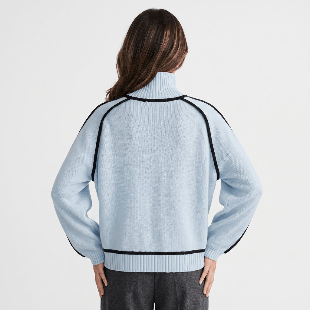 Joana Colorblock Knit Turtleneck Sweater – Oversized Relaxed Cozy Knitwear