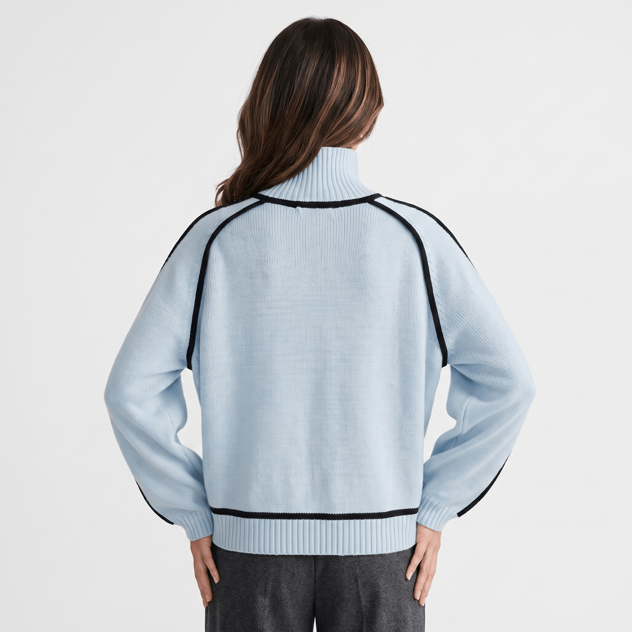 Joana Colorblock Knit Turtleneck Sweater – Oversized Relaxed Cozy Knitwear