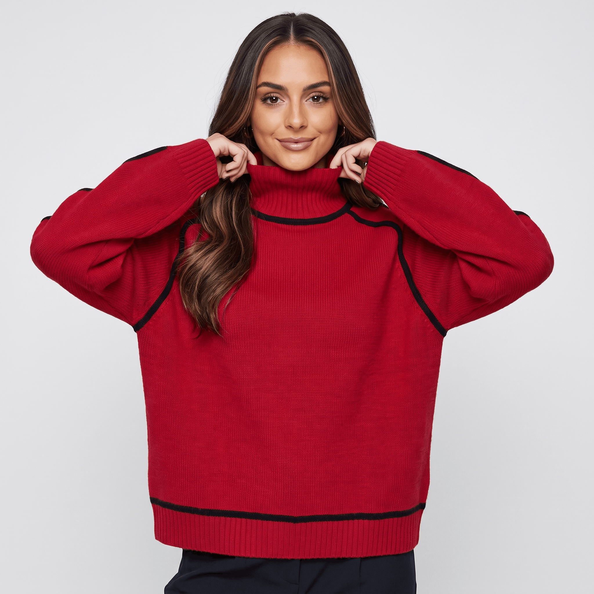 Joana Colorblock Knit Turtleneck Sweater – Oversized Relaxed Cozy Knitwear