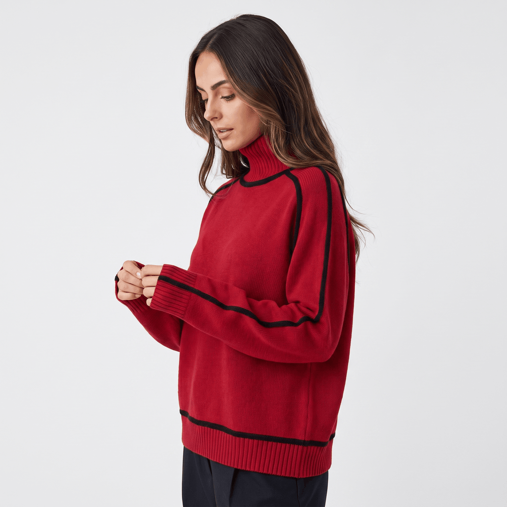 Joana Colorblock Knit Turtleneck Sweater – Oversized Relaxed Cozy Knitwear