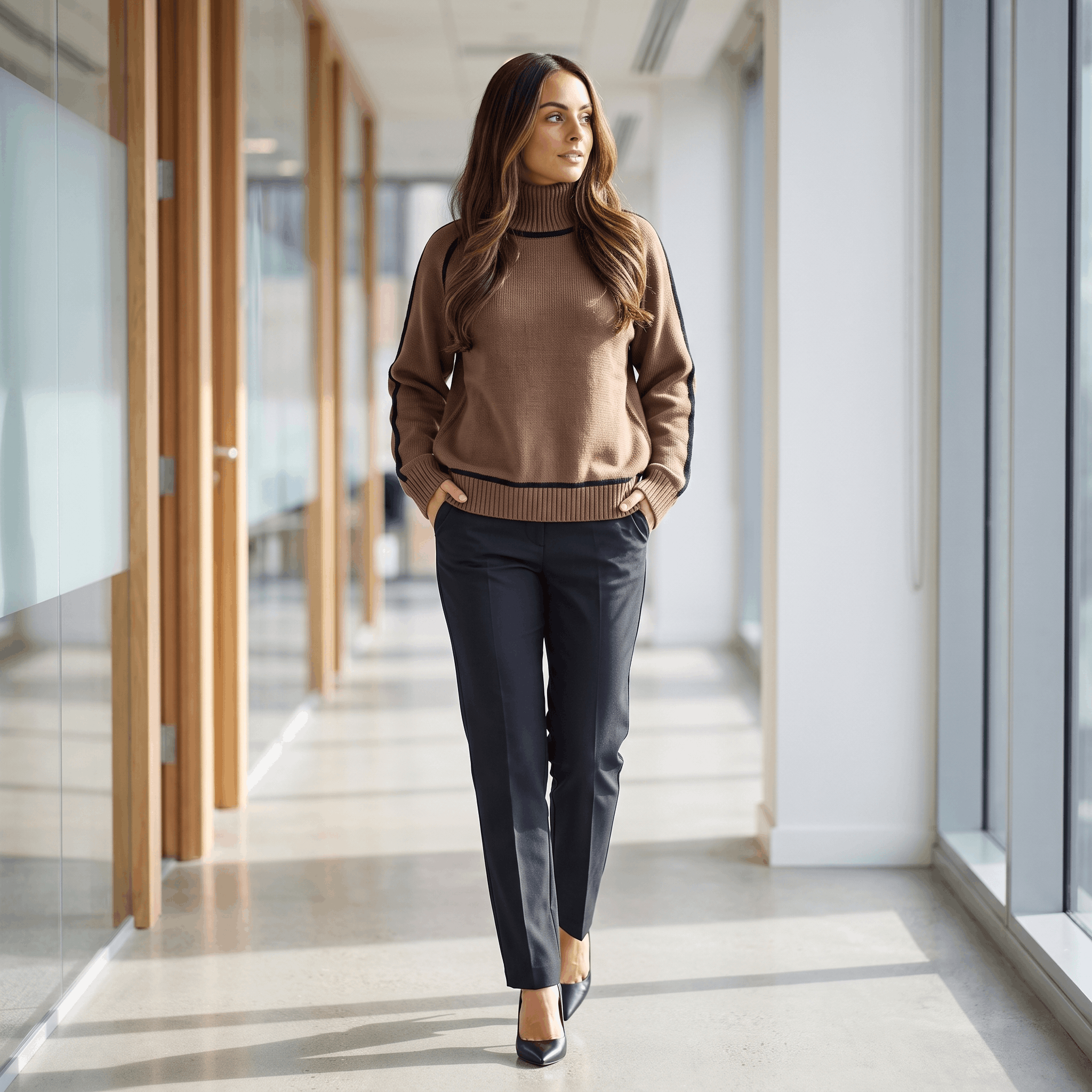 Joana Colorblock Knit Turtleneck Sweater – Oversized Relaxed Cozy Knitwear