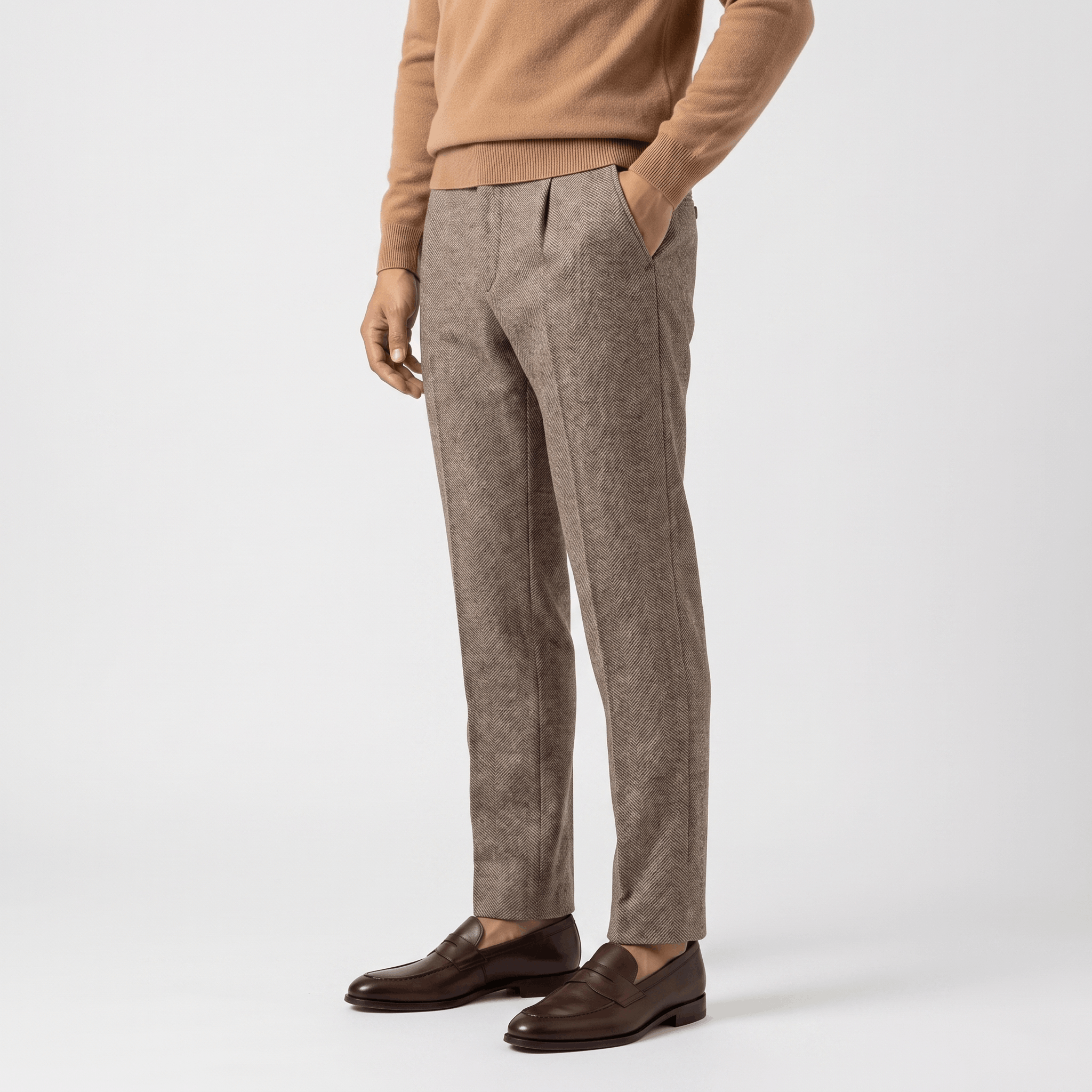 Moreno Herringbone Wool Trousers – Sharp Tailored Cold-Weather Pants