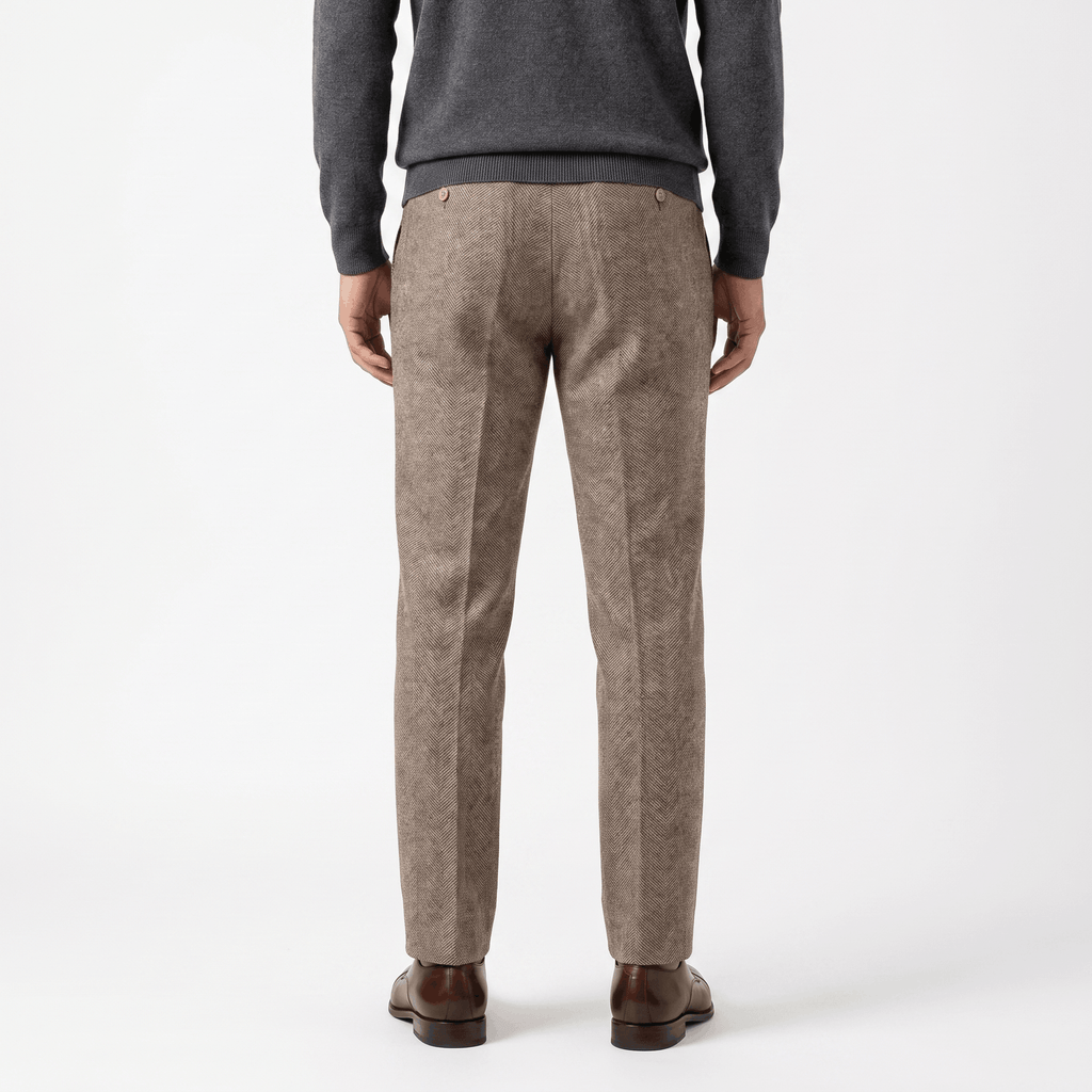 Moreno Herringbone Wool Trousers – Sharp Tailored Cold-Weather Pants