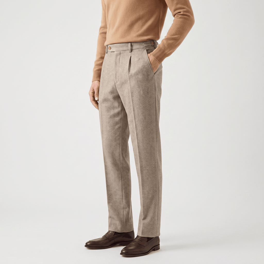 Moreno Herringbone Wool Trousers – Sharp Tailored Cold-Weather Pants