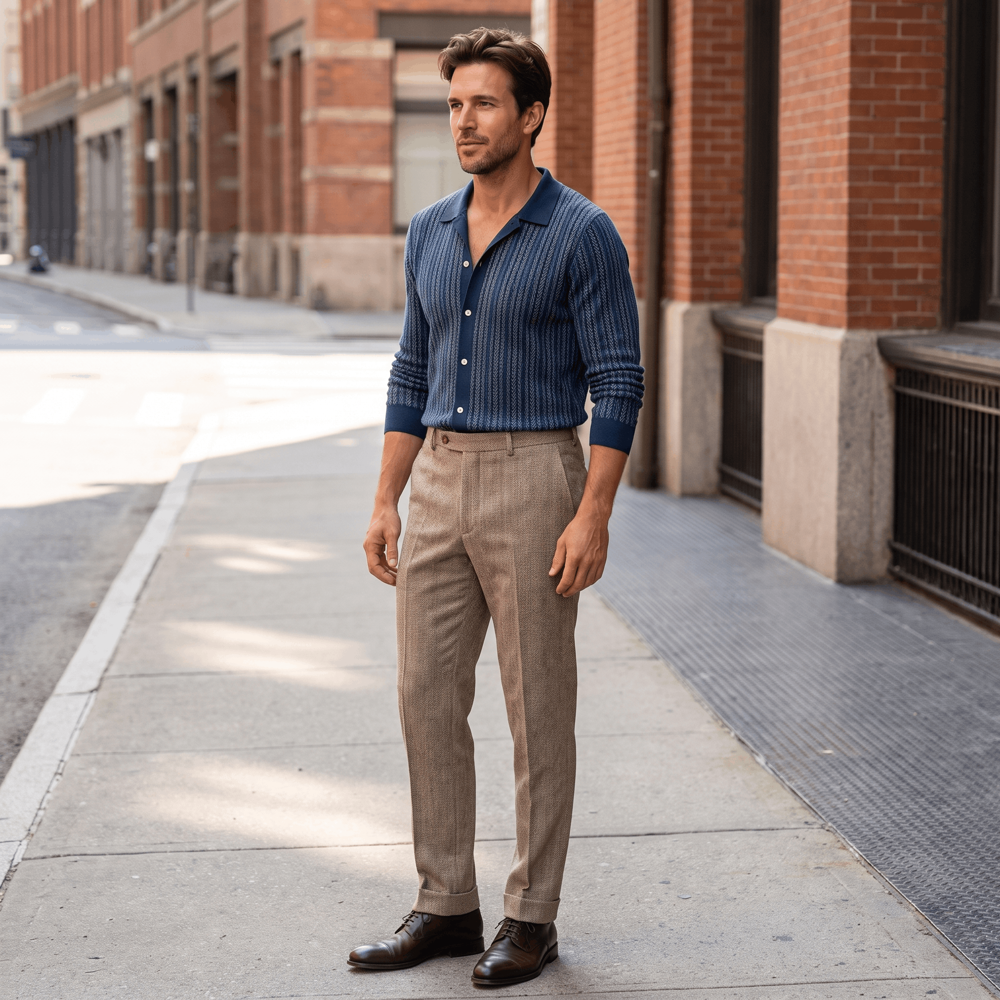Moreno Herringbone Wool Trousers – Sharp Tailored Cold-Weather Pants